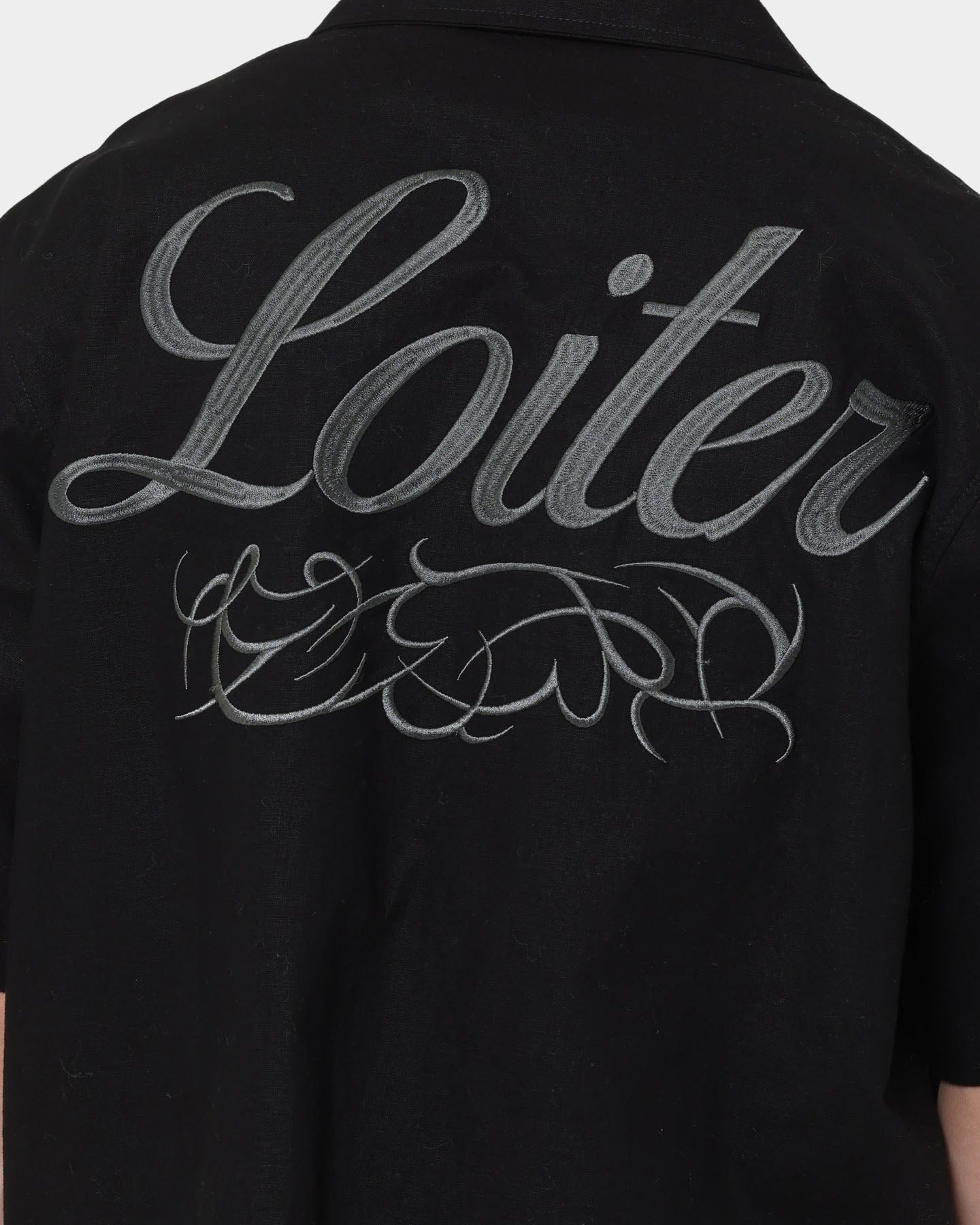 Loiter Patchwork Button Up Shirt Black