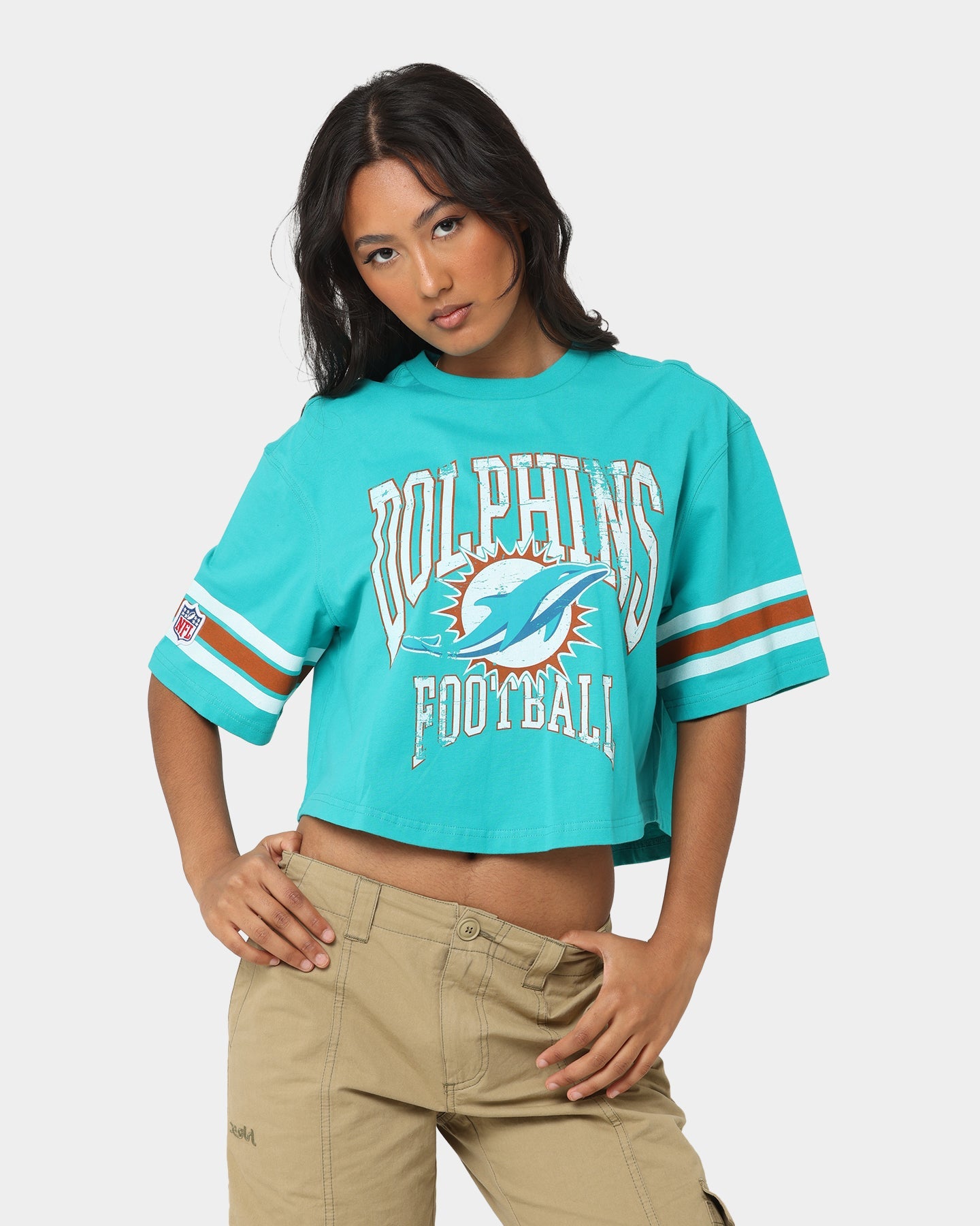 Majestic Athletic Miami Dolphins Vintage Oversized Cropped T-Shirt Teal