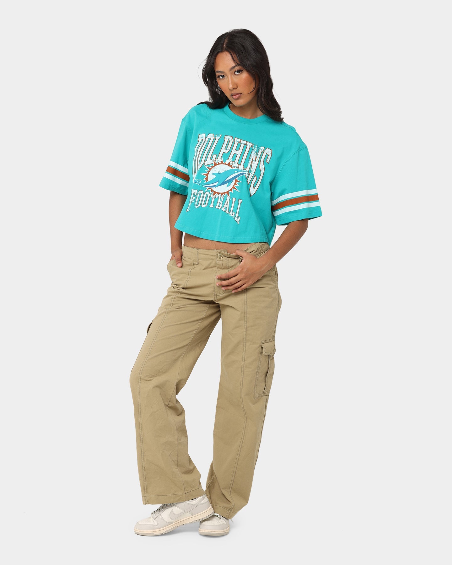 Majestic Athletic Miami Dolphins Vintage Oversized Cropped T-Shirt Teal