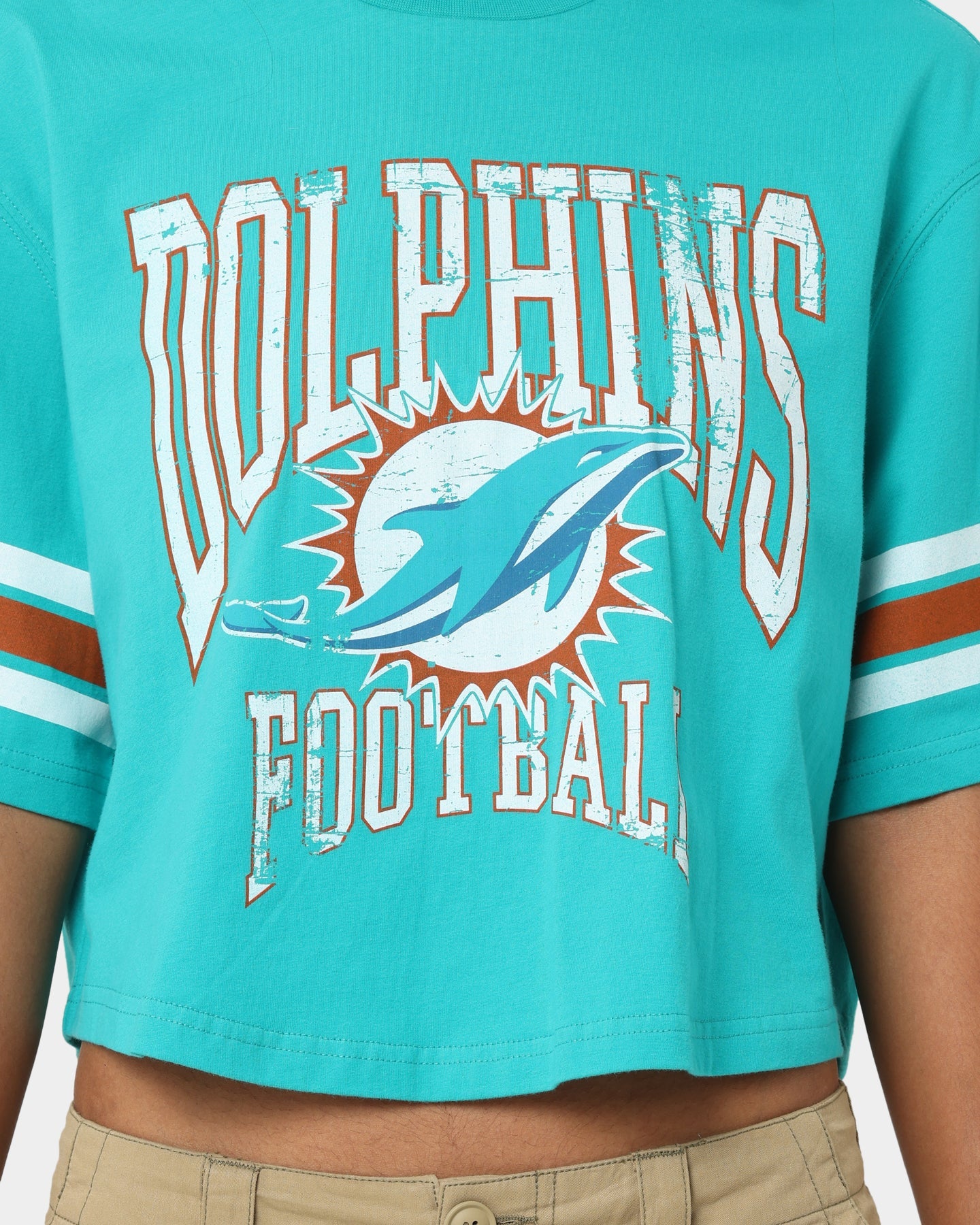 Majestic Athletic Miami Dolphins Vintage Oversized Cropped T-Shirt Teal