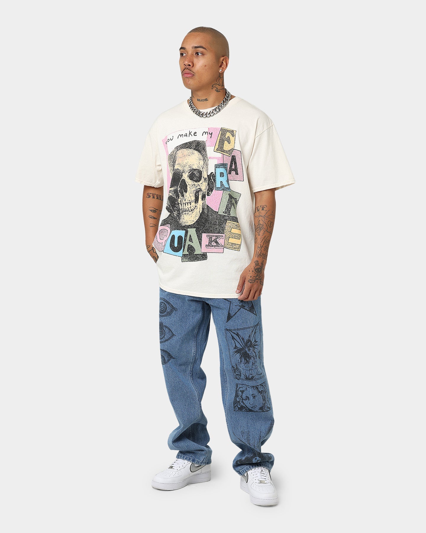 Goat Crew Earfquake Skull T-Shirt Off White