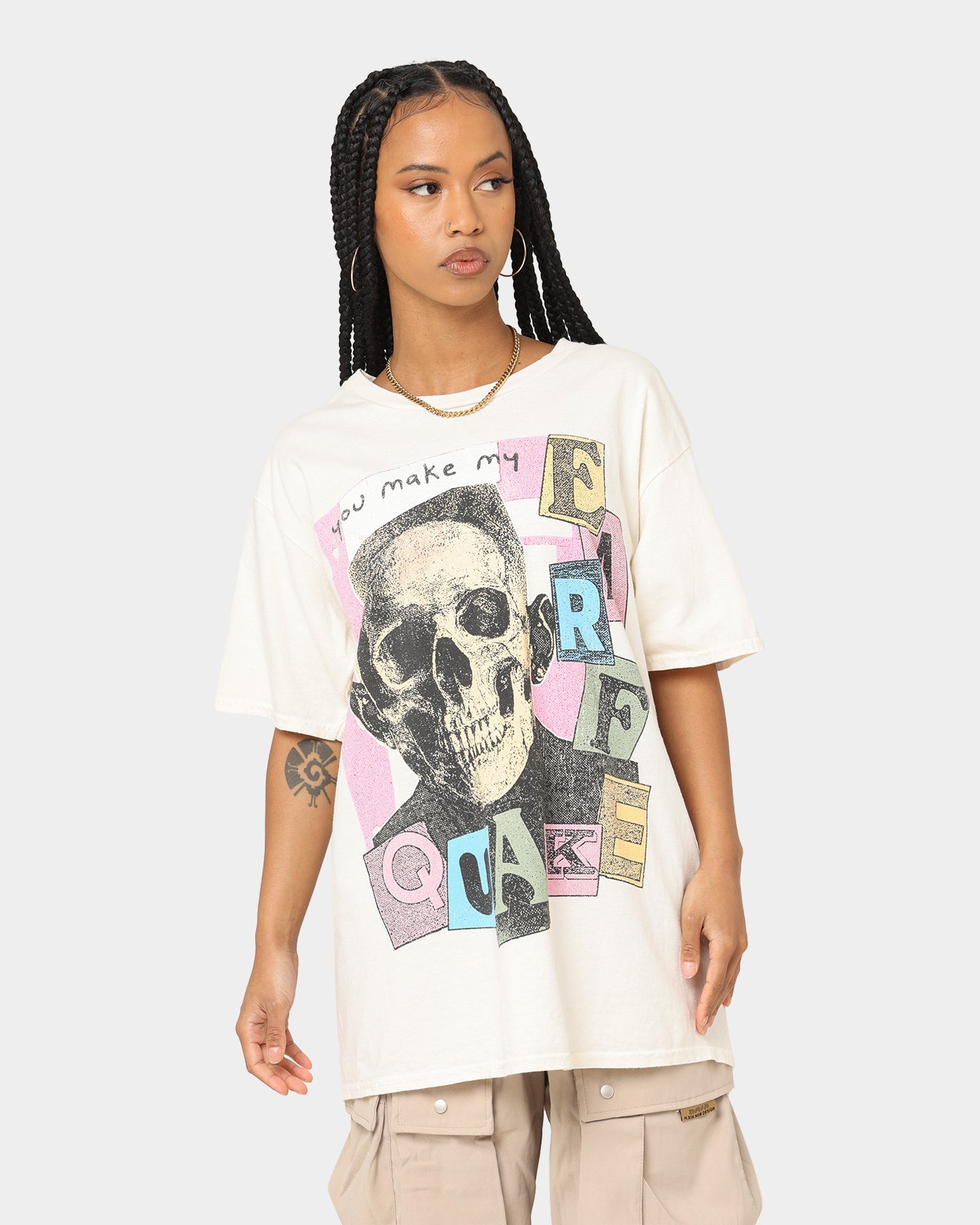 Goat Crew Earfquake Skull T-Shirt Off White Style001