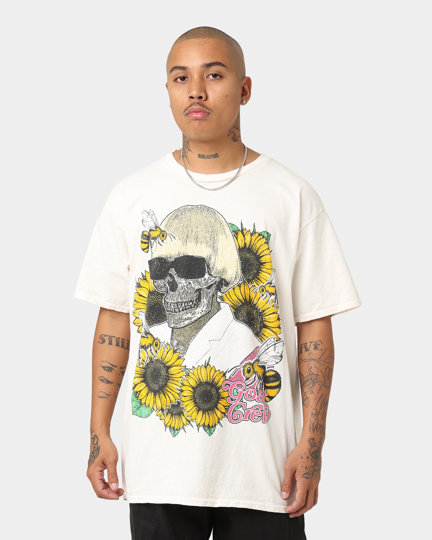 Goat Crew Flower Skull T-Shirt Off White