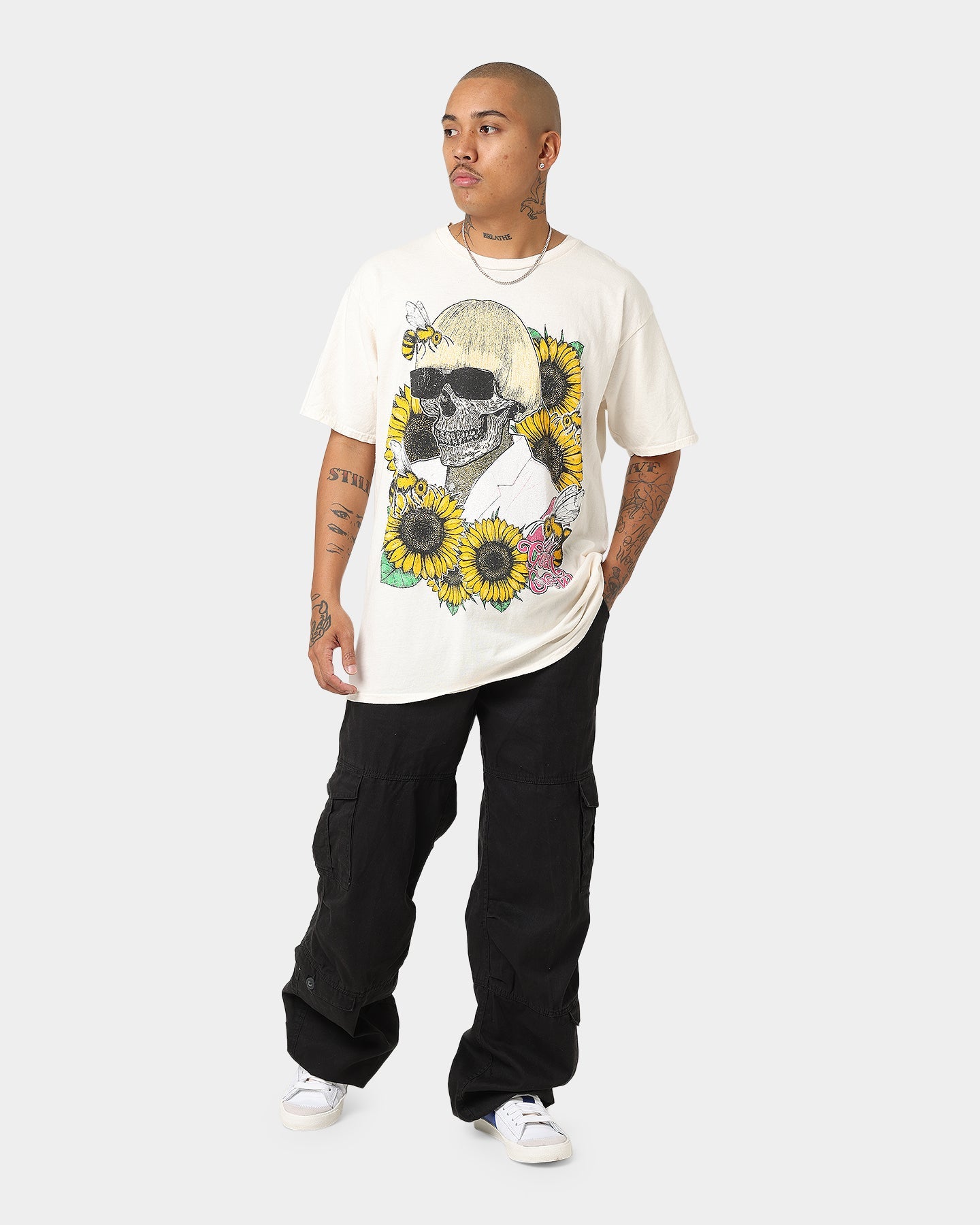 Goat Crew Flower Skull T-Shirt Off White