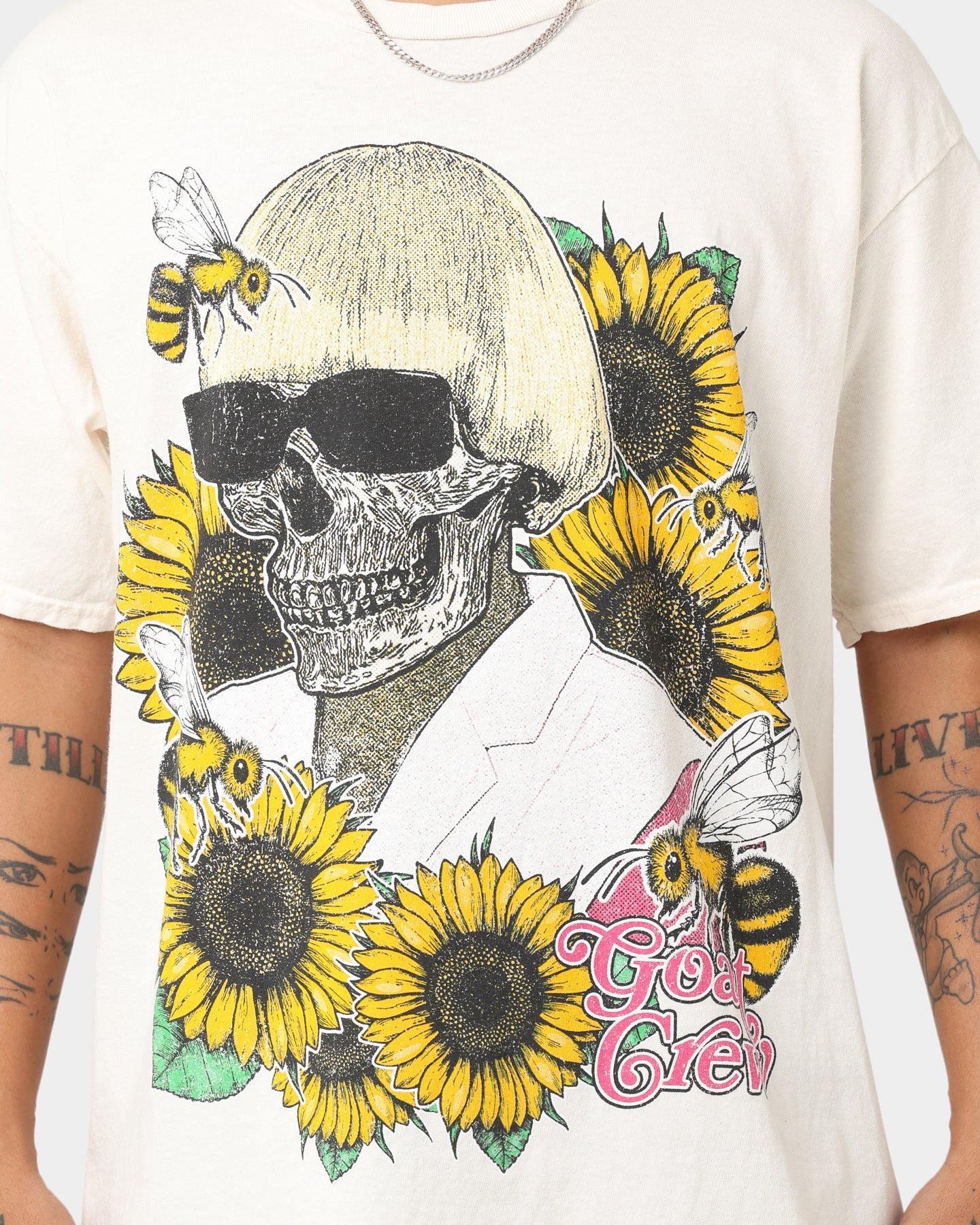 Goat Crew Flower Skull T-Shirt Off White