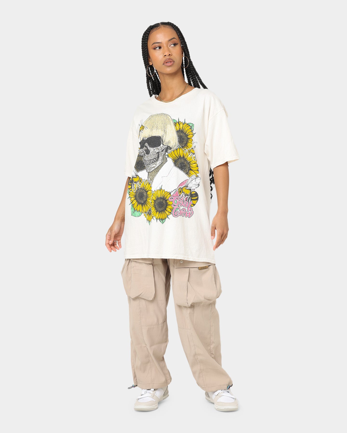 Goat Crew Flower Skull T-Shirt Off White Style001