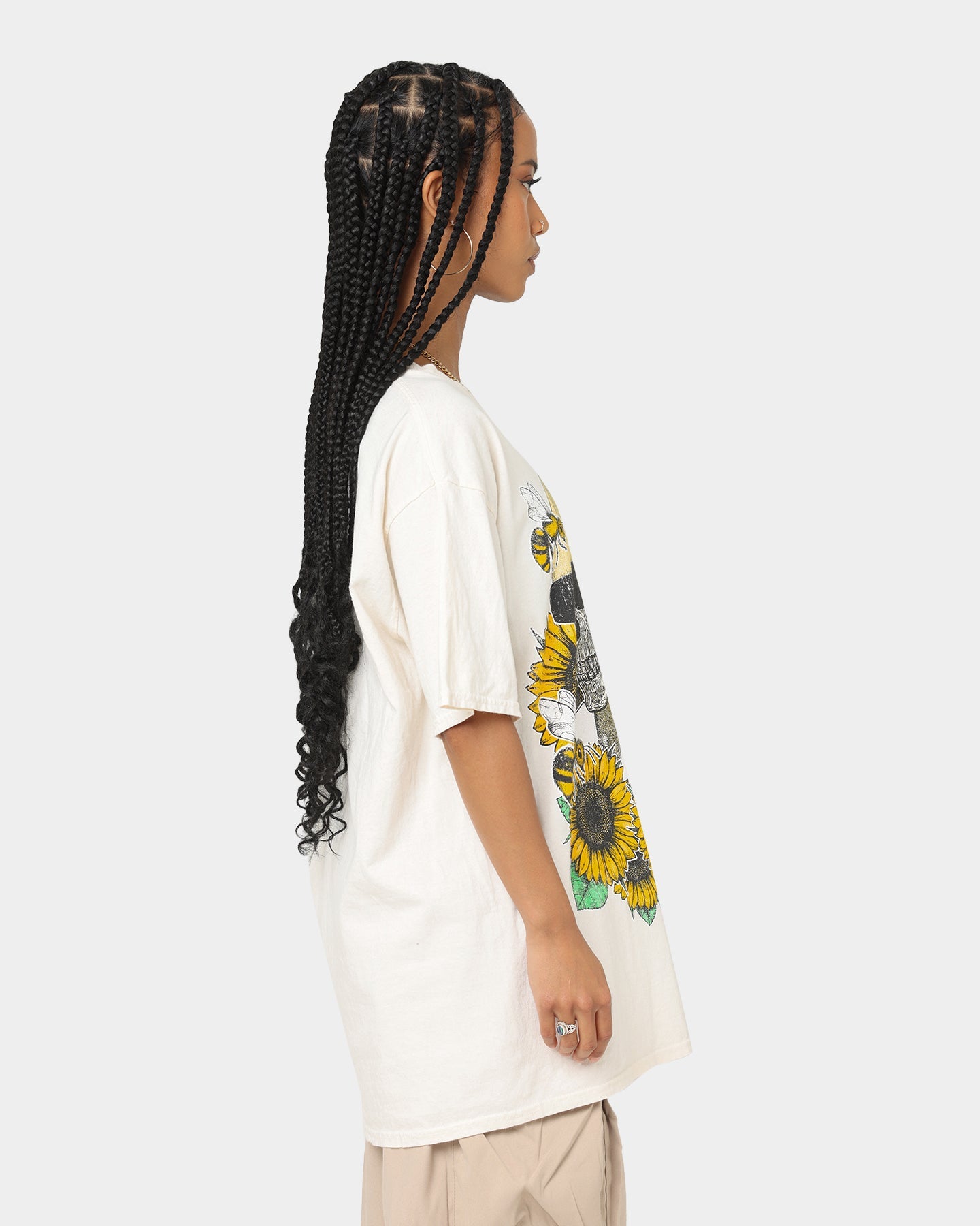 Goat Crew Flower Skull T-Shirt Off White Style001