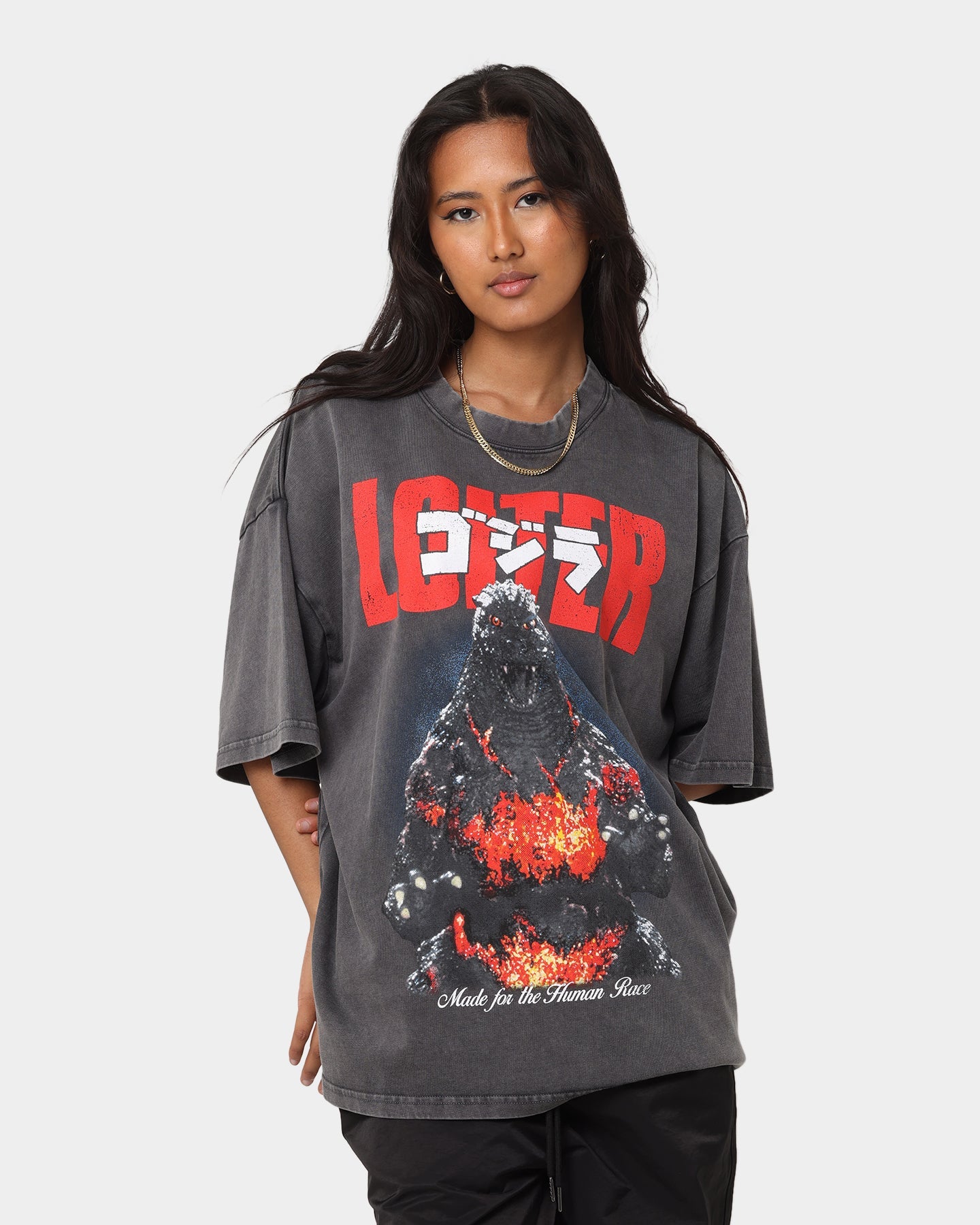 Loiter X Godzilla Godzilla Vintage T-Shirt Charcoal Style001