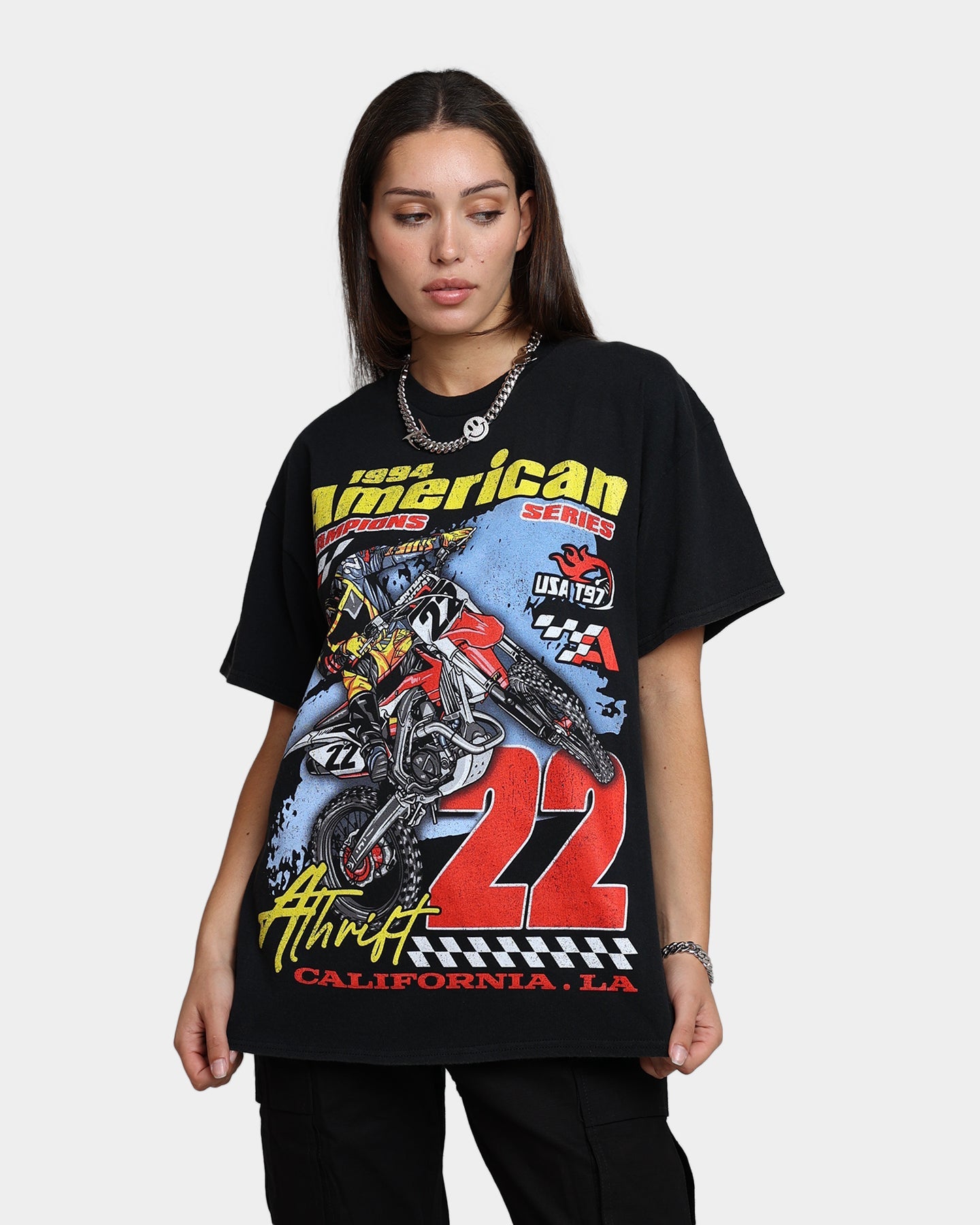 American Thrift Dirt Bike T-Shirt Off Black Style001