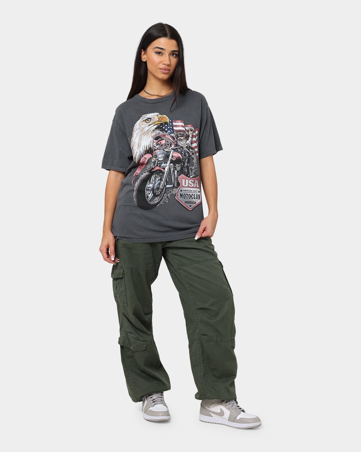 American Thrift Eagle Moto Club T-Shirt Off Black Style001