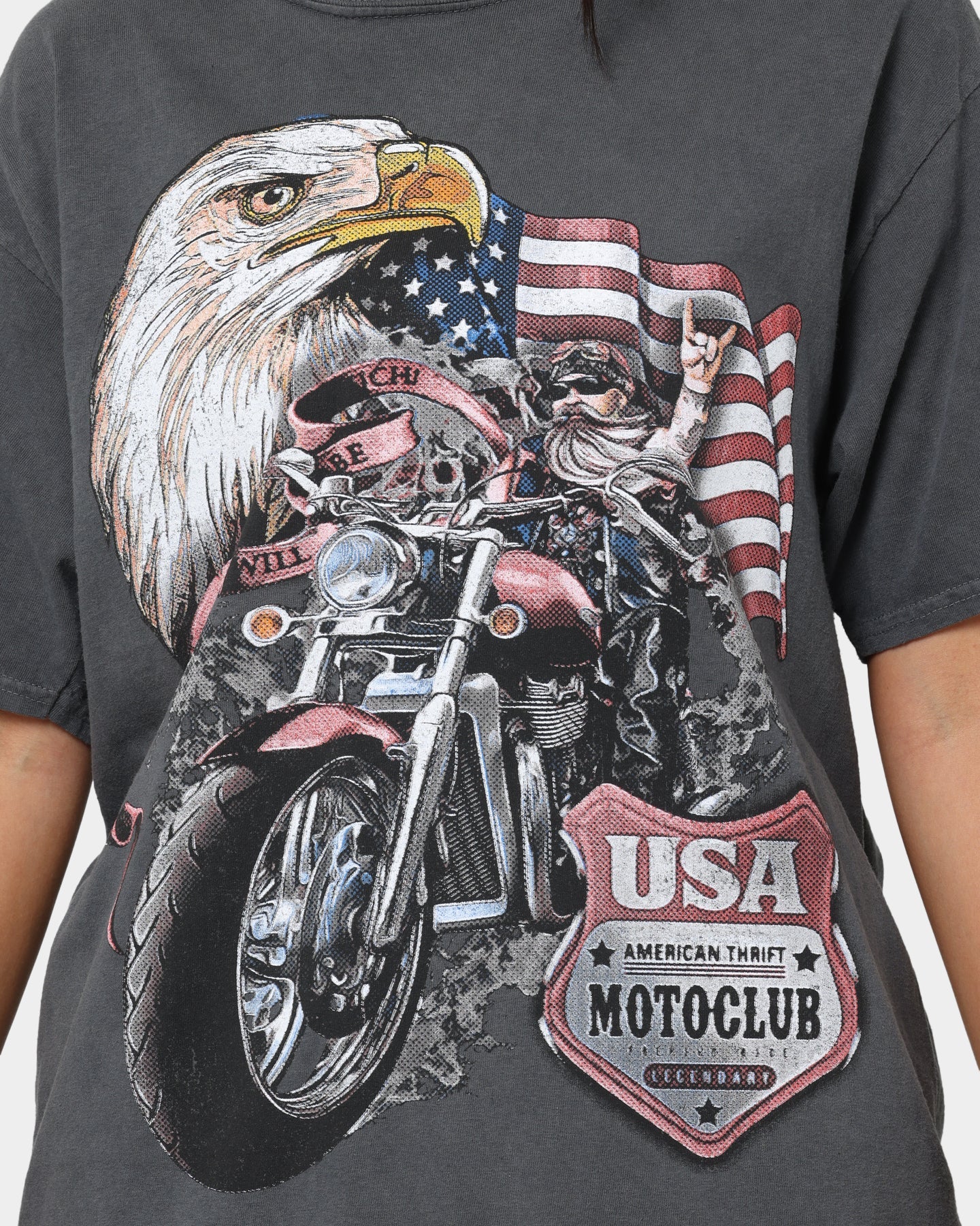 American Thrift Eagle Moto Club T-Shirt Off Black Style001
