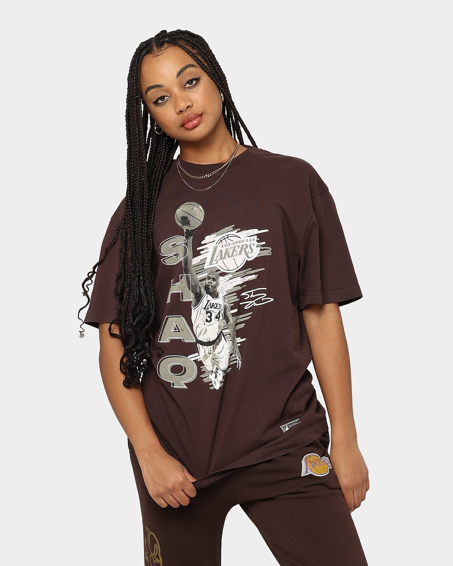 Mitchell & Ness Los Angeles Lakers Shaquille O'Neal Scribble T-Shirt Baroque Brown Style001