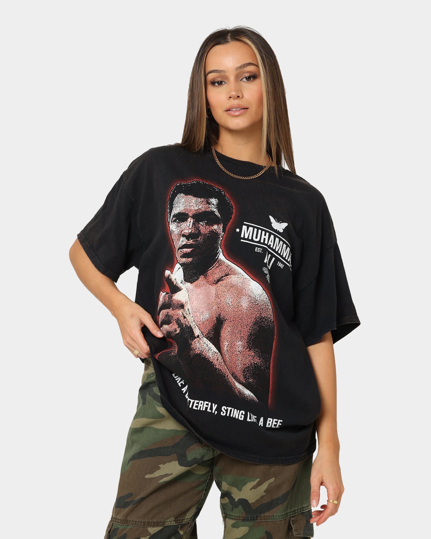 Goat Crew X Muhammad Ali Slogan T-Shirt Black Wash Style001