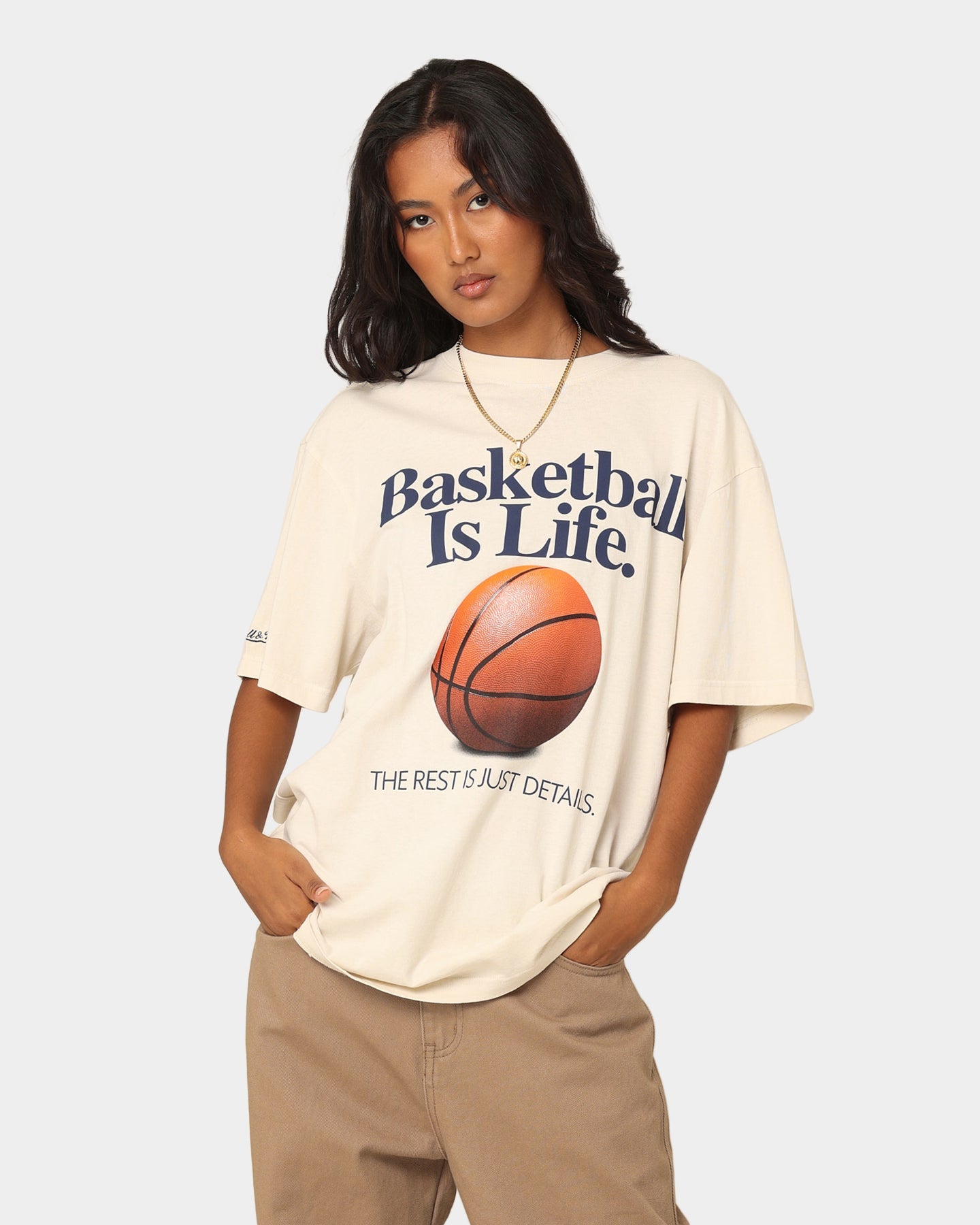 Mitchell & Ness Basketball Is Life T-Shirt Unbleached Style001