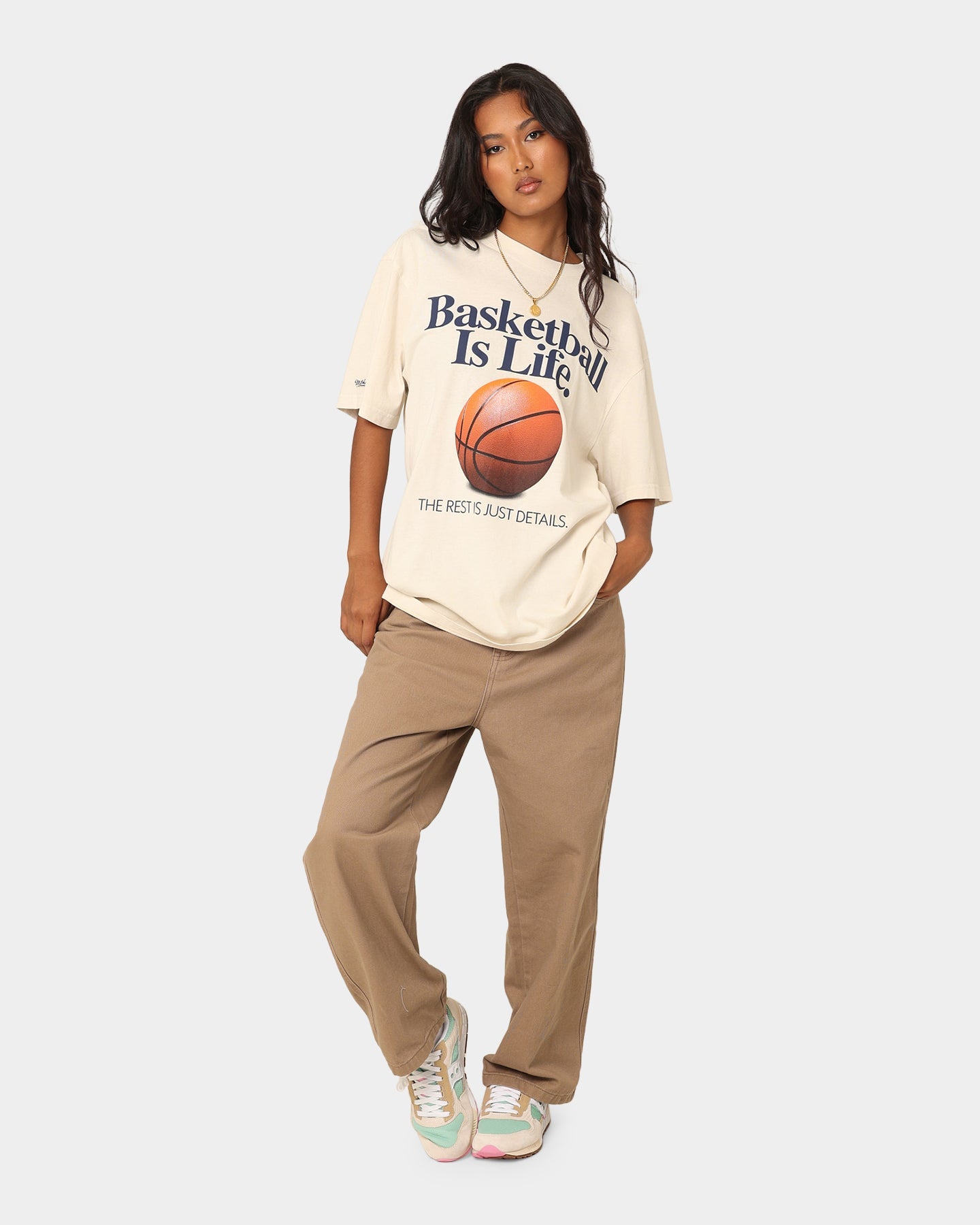 Mitchell & Ness Basketball Is Life T-Shirt Unbleached Style001
