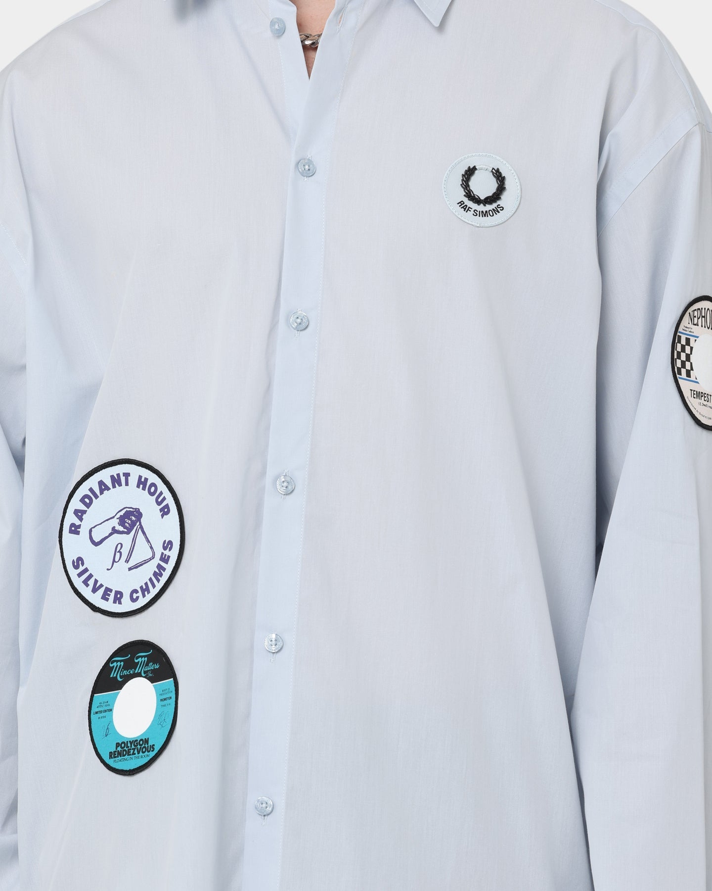 Fred Perry X Raf Simons Oversized Patched Shirt Cloud Blue