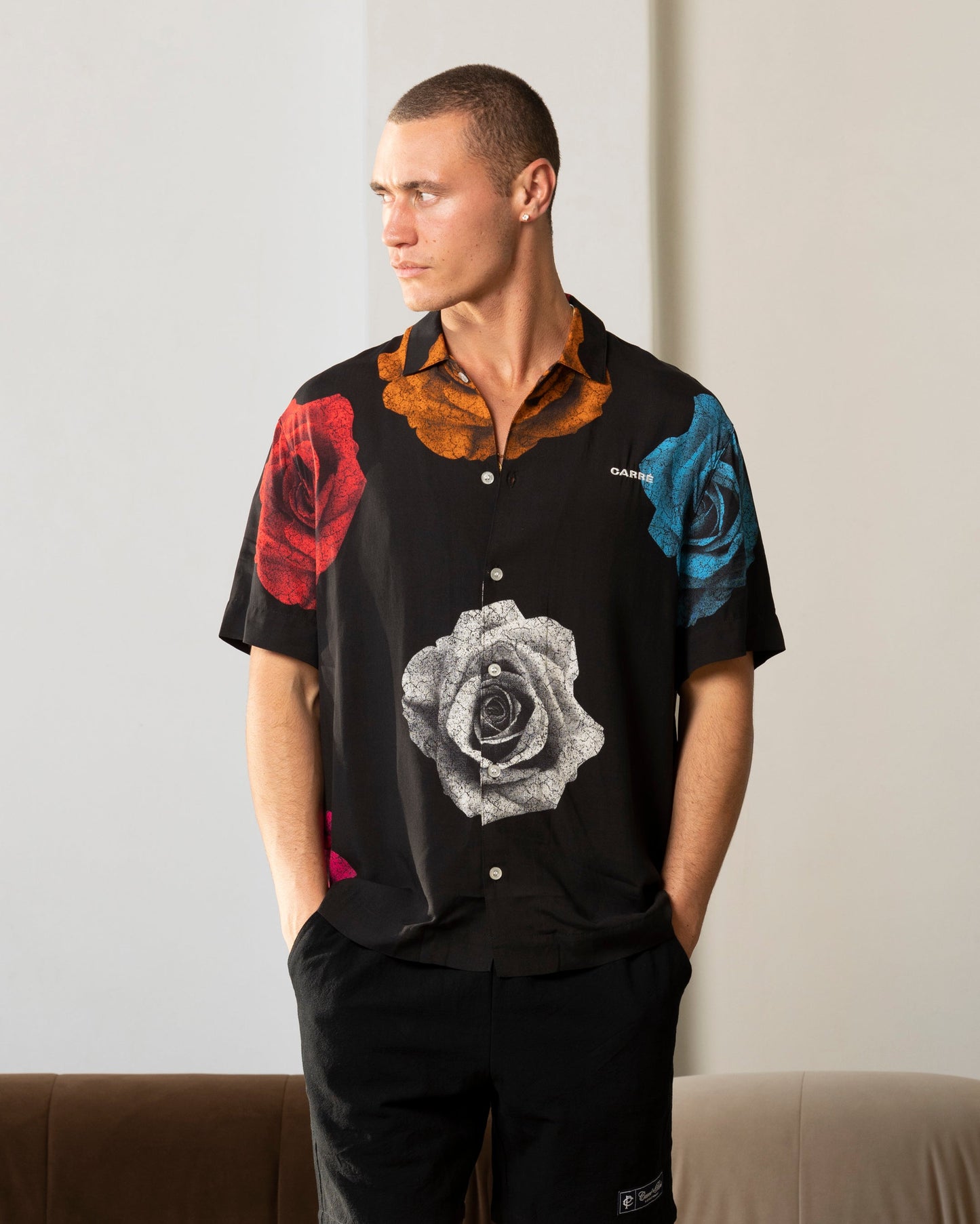 Carr√© Rose Bunch Button Up Shirt Black