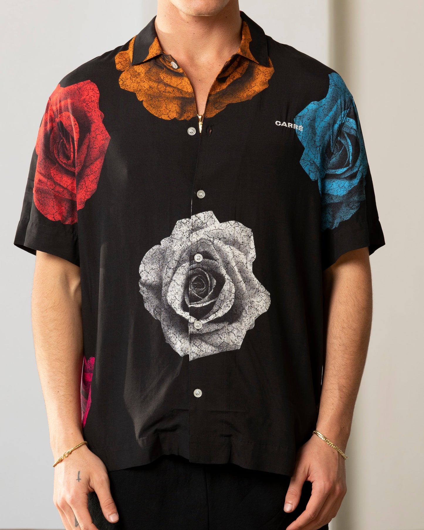 Carr√© Rose Bunch Button Up Shirt Black