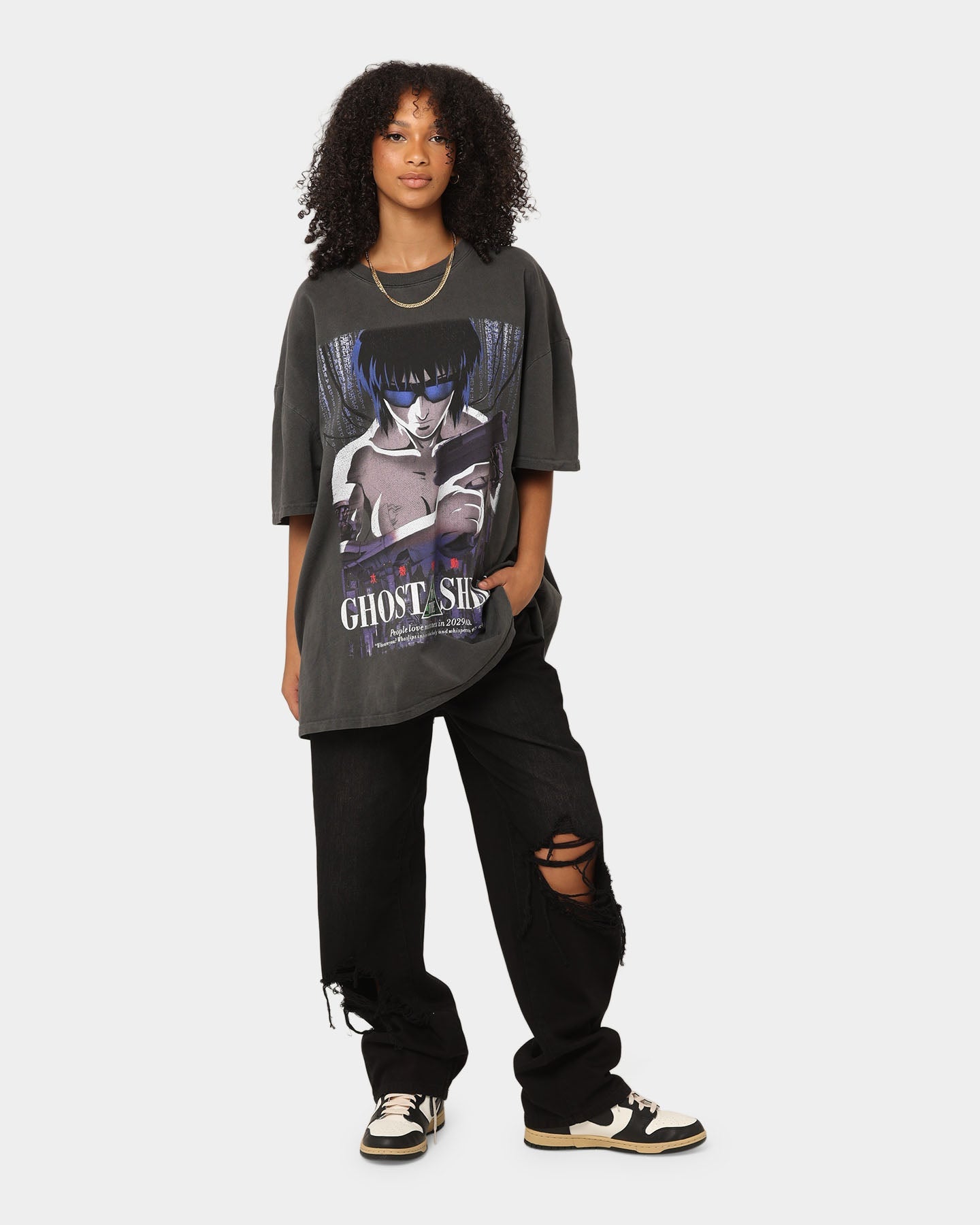 Goat Crew X Ghost In The Shell GITS Poster Heavyweight Vintage T-Shirt Vintage Black Style001