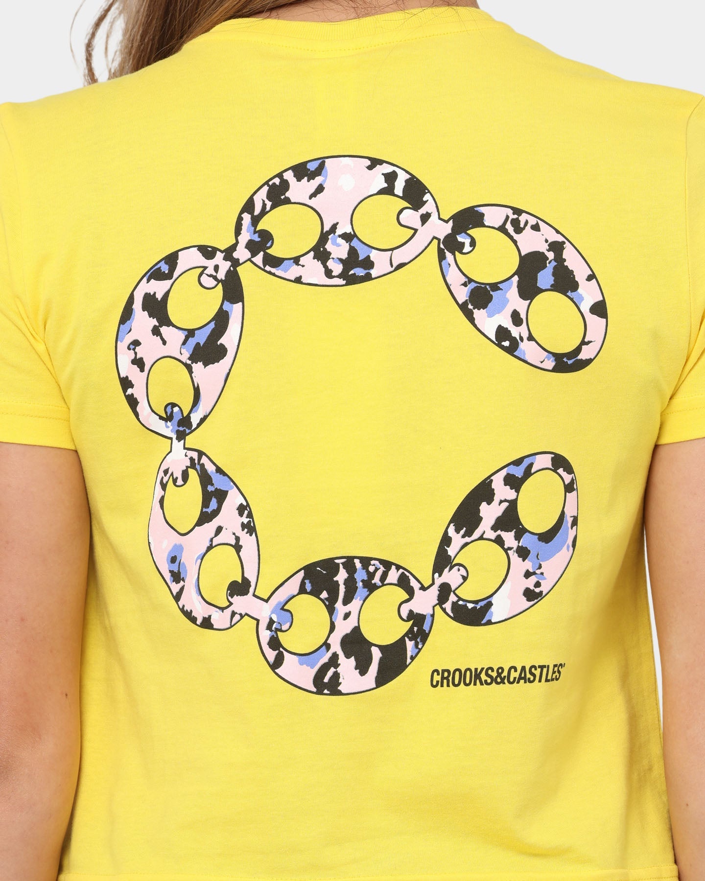 Crooks & Castles Women's Chain Leopard Crop T-Shirt Yellow