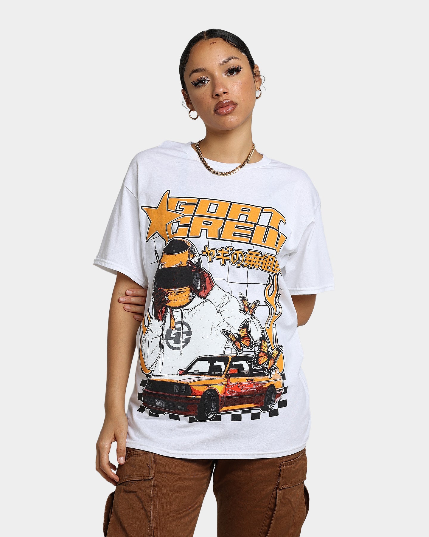 Goat Crew Flaming Racer T-Shirt White Style001