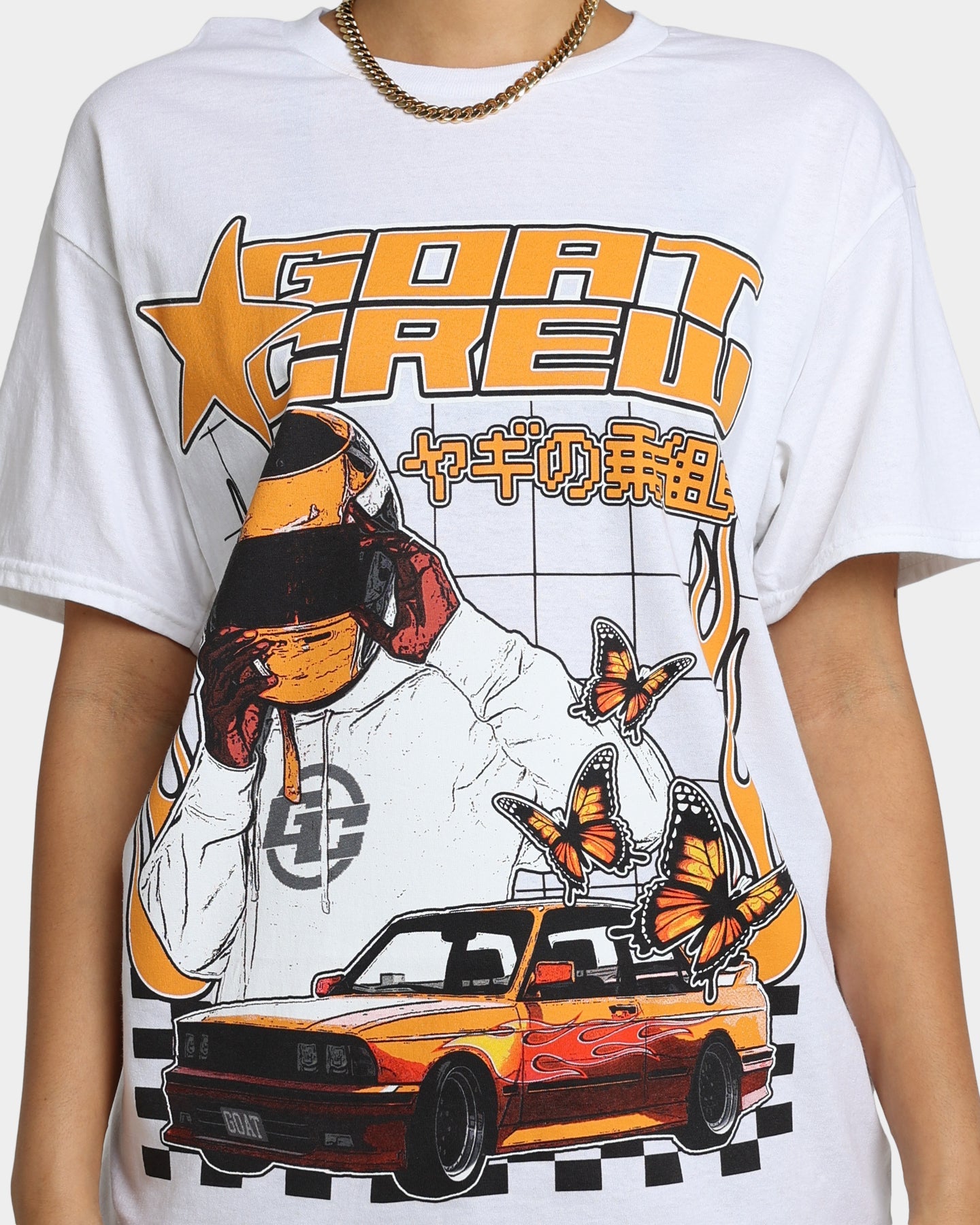 Goat Crew Flaming Racer T-Shirt White Style001