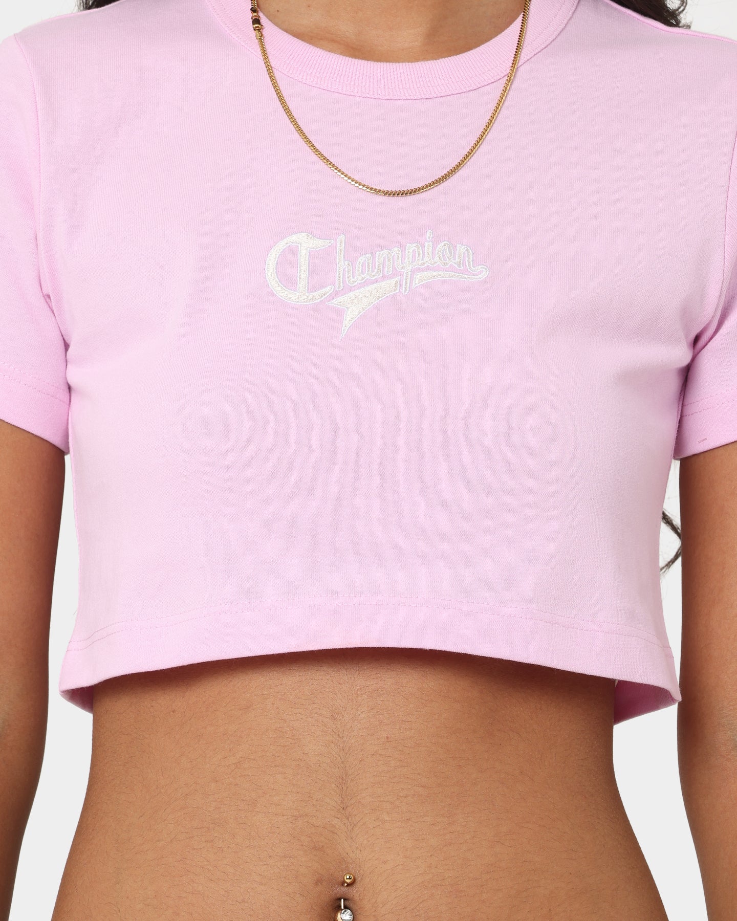 Champion Women's Heritage Cursive Script Baby T-Shirt Cotton Pink