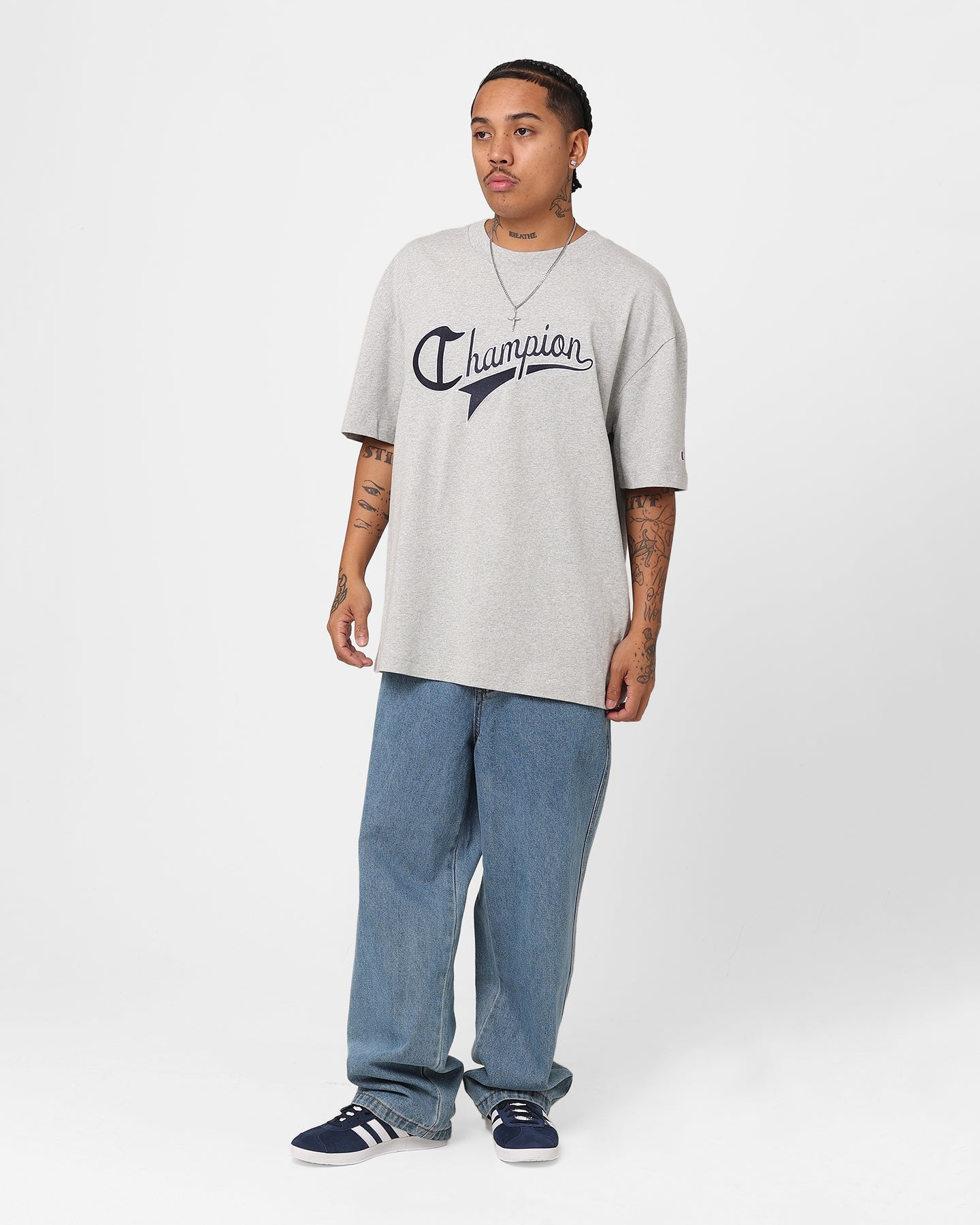 Champion Heritage Collegiate Cursive Logo T-Shirt Oxford Heather
