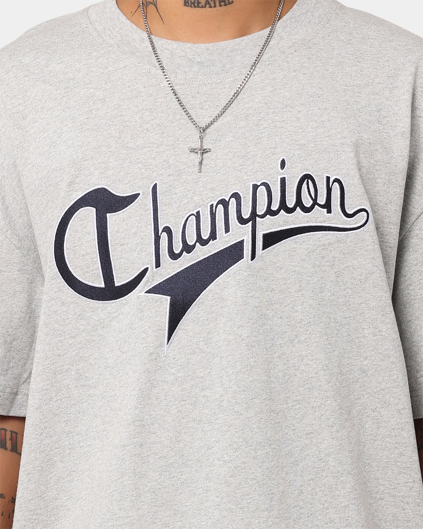 Champion Heritage Collegiate Cursive Logo T-Shirt Oxford Heather