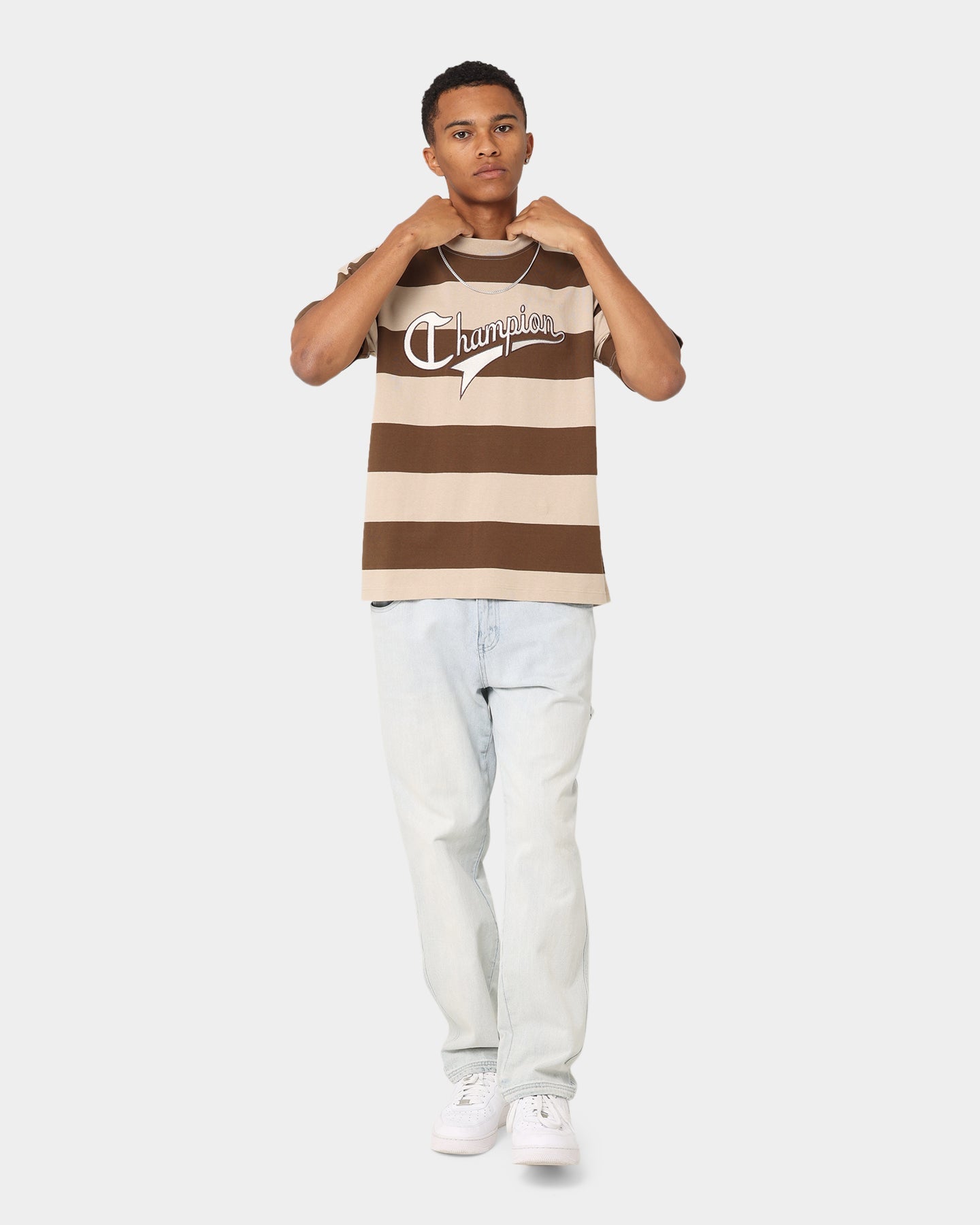 Champion Heritage Cursive Logo T-Shirt Stripe 7v1