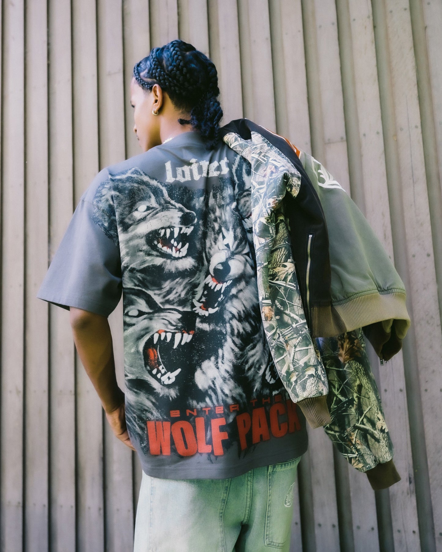 Loiter Wolf Pack Vintage T-Shirt Charcoal