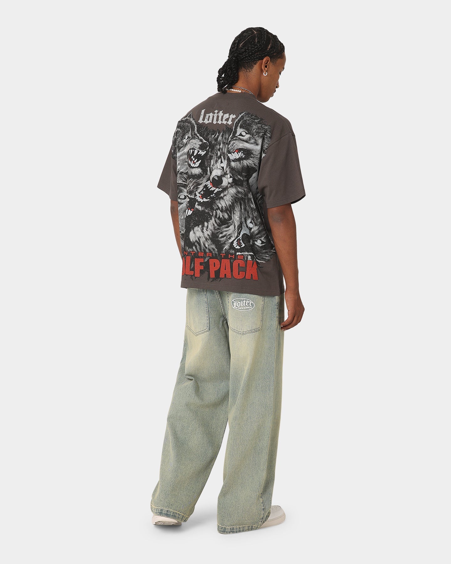 Loiter Wolf Pack Vintage T-Shirt Charcoal
