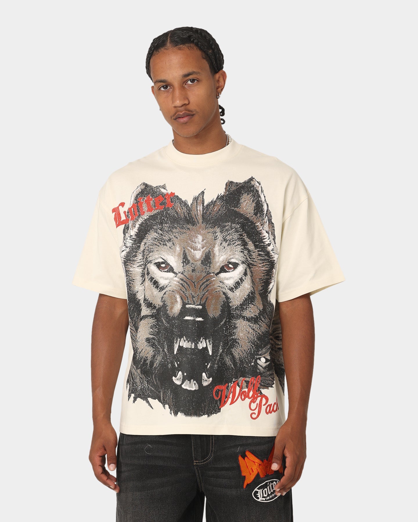 Loiter Wolf Pack Vintage T-Shirt Ecru