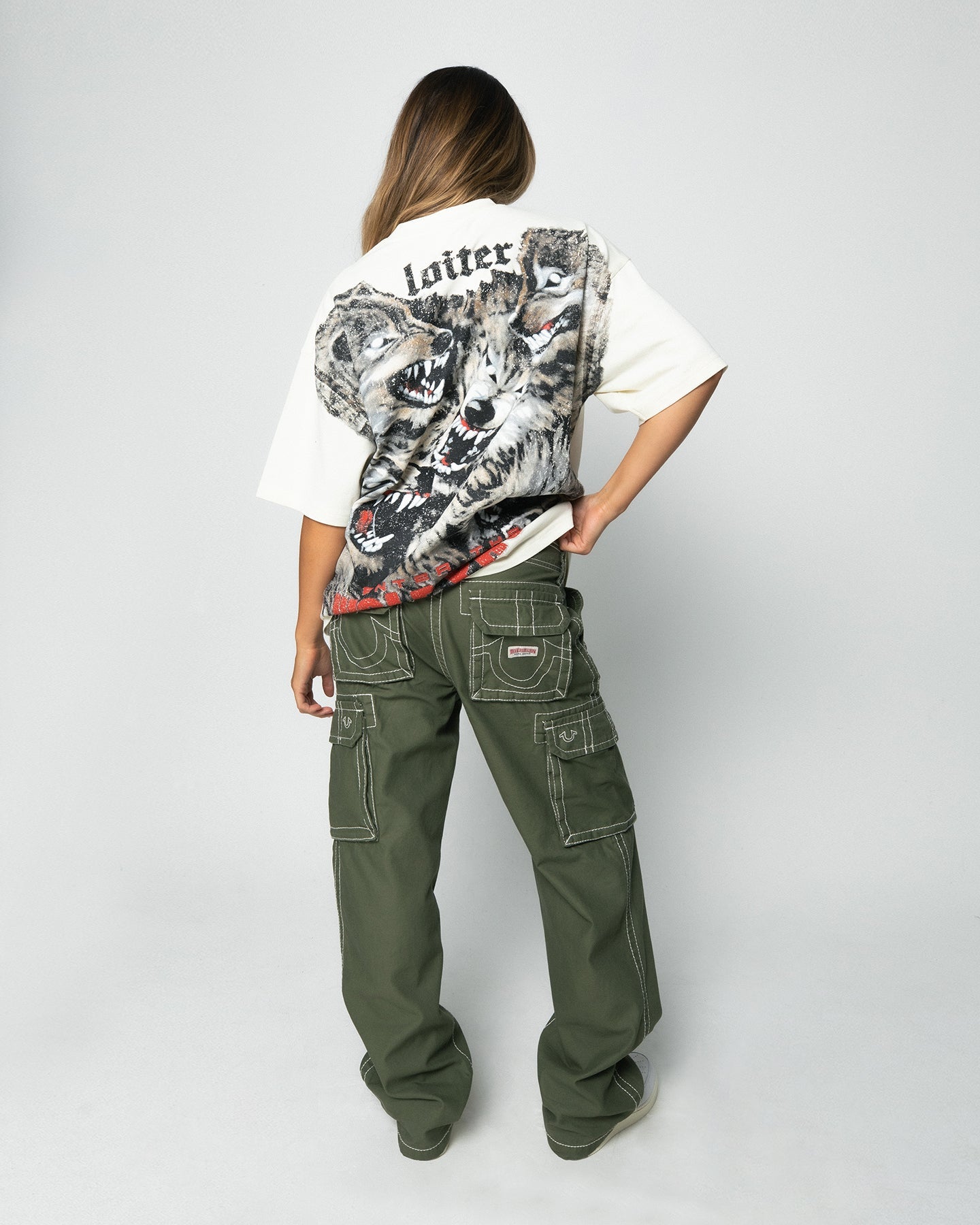 Loiter Wolf Pack Vintage T-Shirt Ecru Style001
