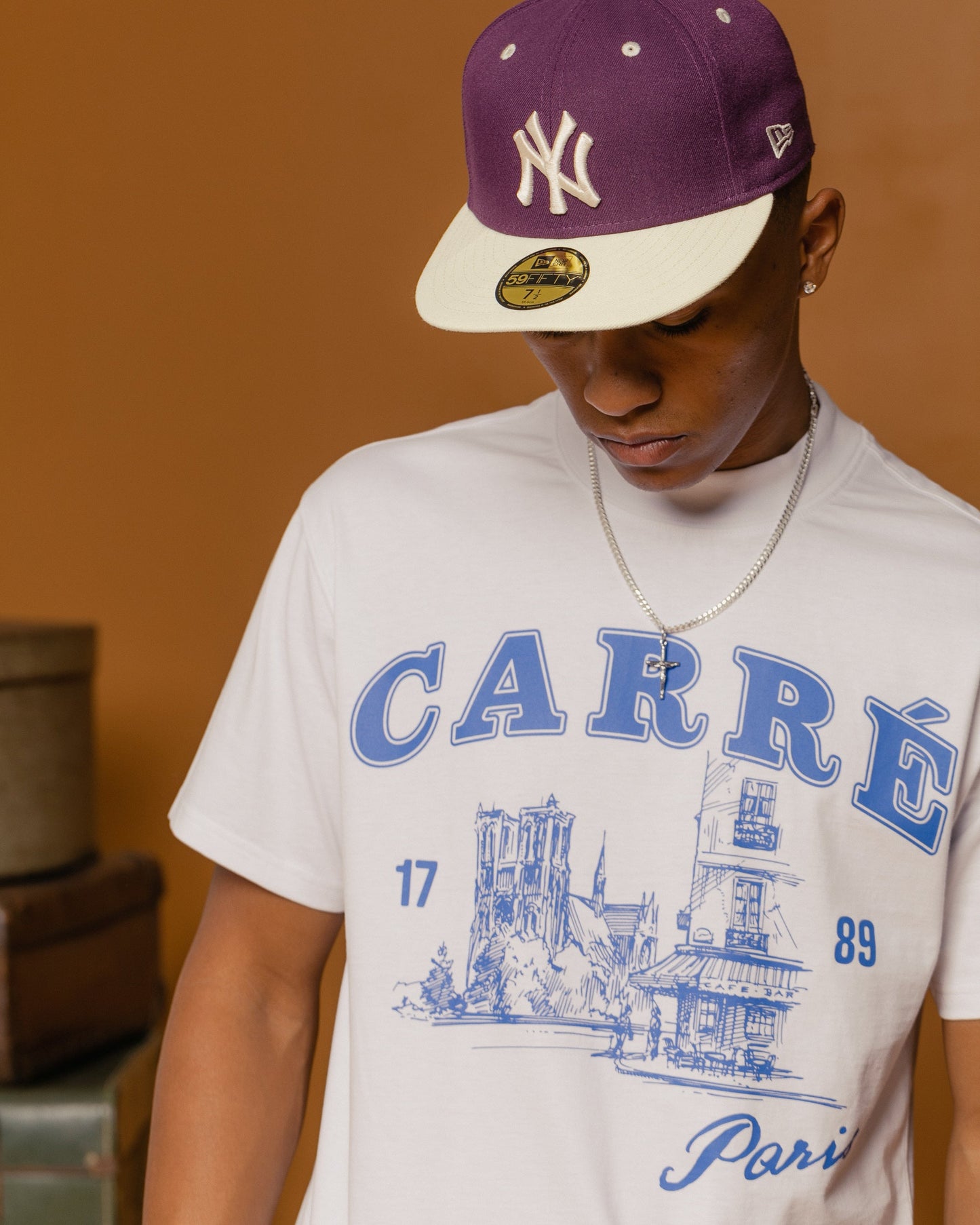 Carre Vues Oversized Mock Neck Short Sleeve T-Shirt White
