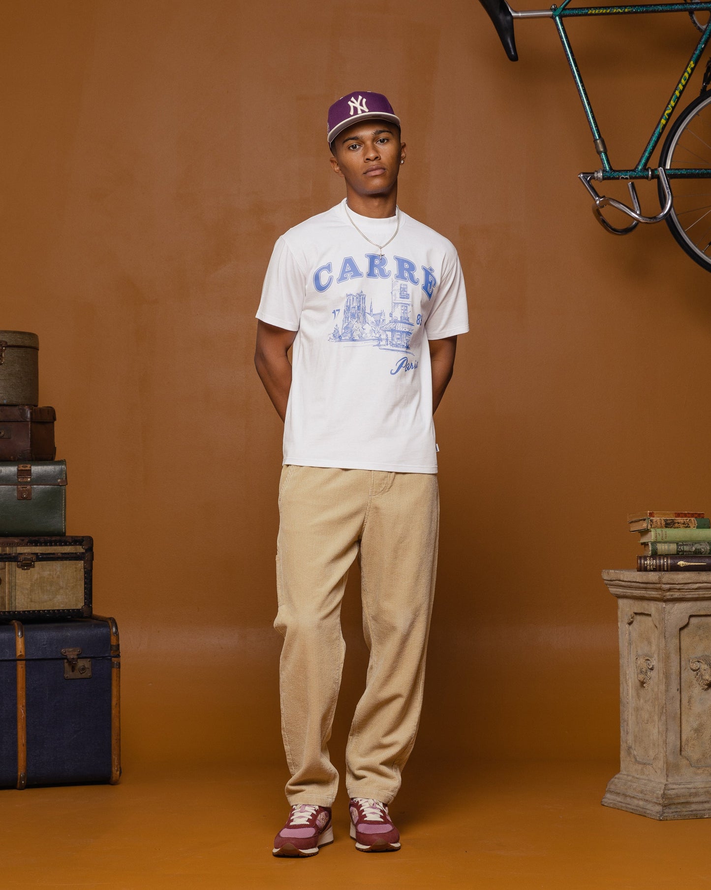 Carre Vues Oversized Mock Neck Short Sleeve T-Shirt White