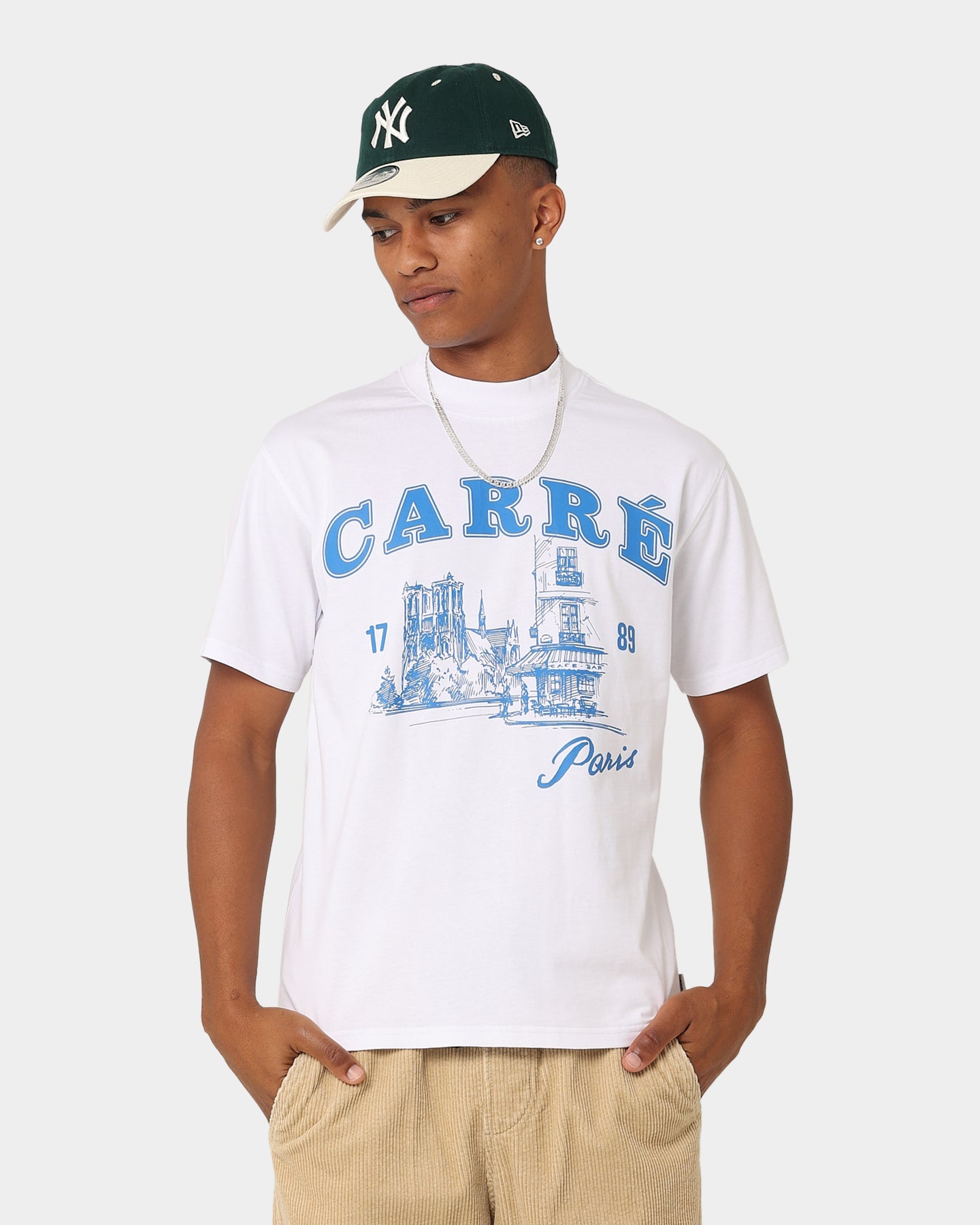 Carre Vues Oversized Mock Neck Short Sleeve T-Shirt White