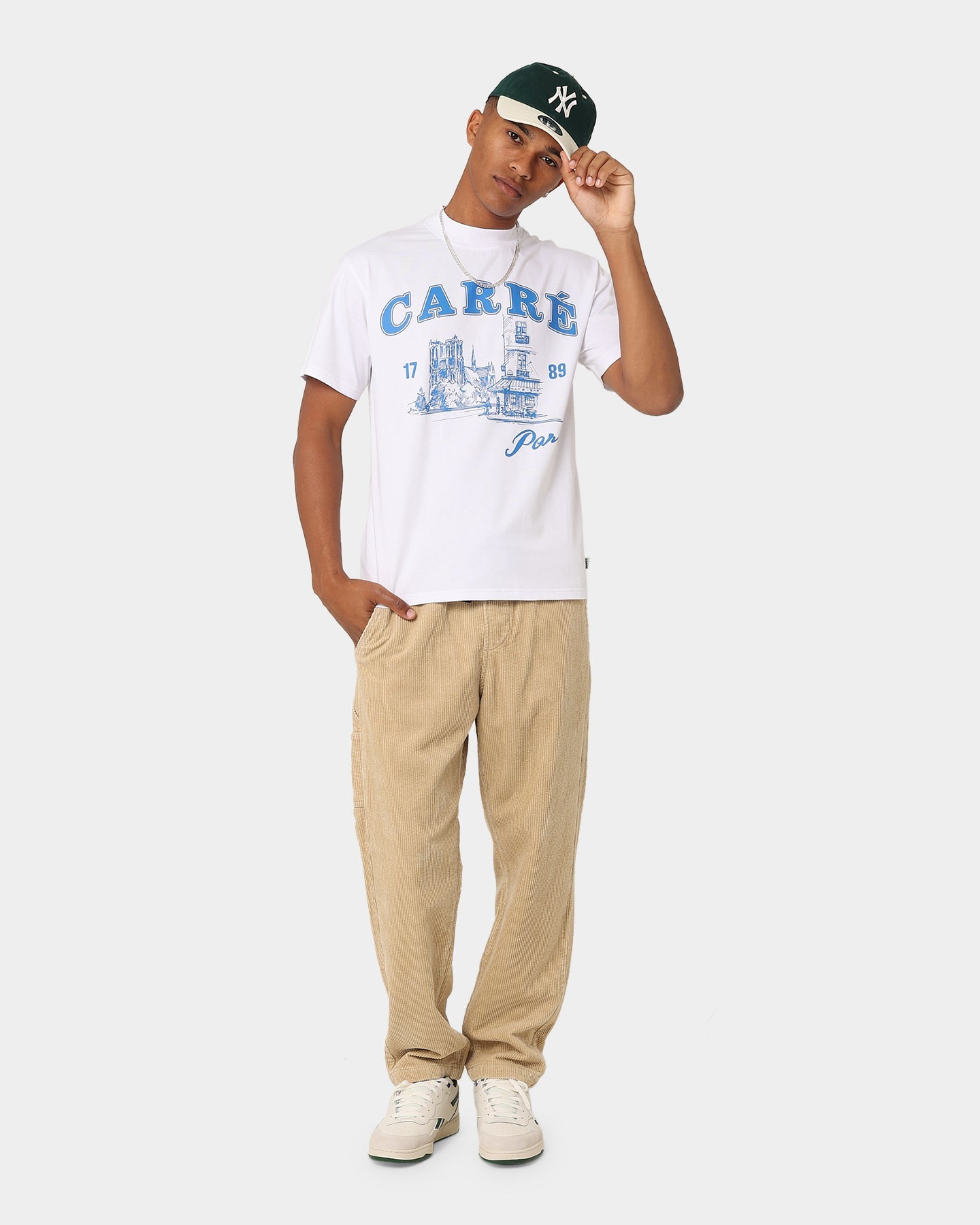 Carre Vues Oversized Mock Neck Short Sleeve T-Shirt White