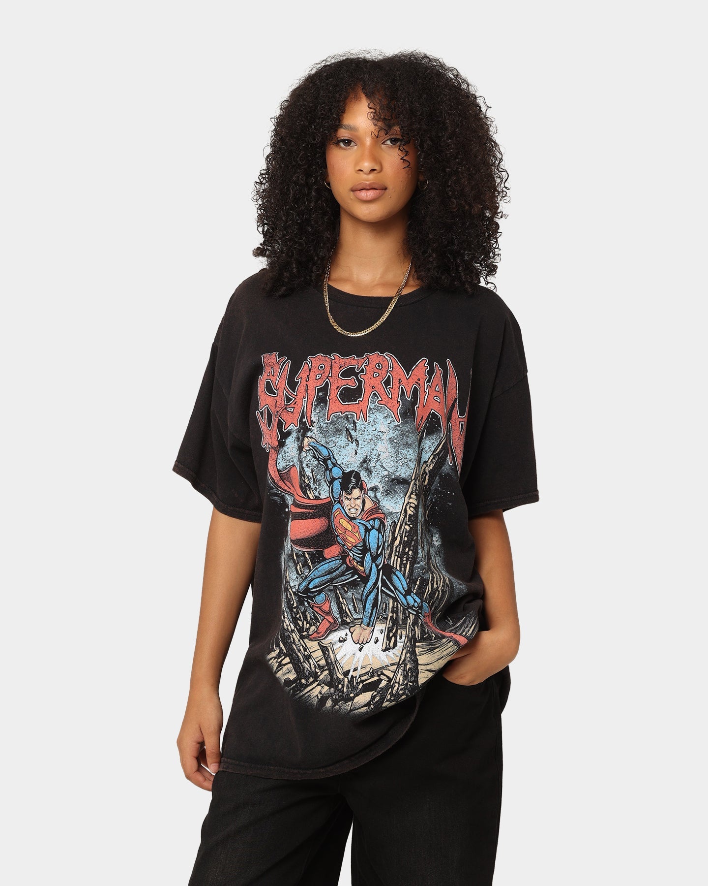 Goat Crew X DC Superman Metal Vintage T-Shirt Black Wash Style001