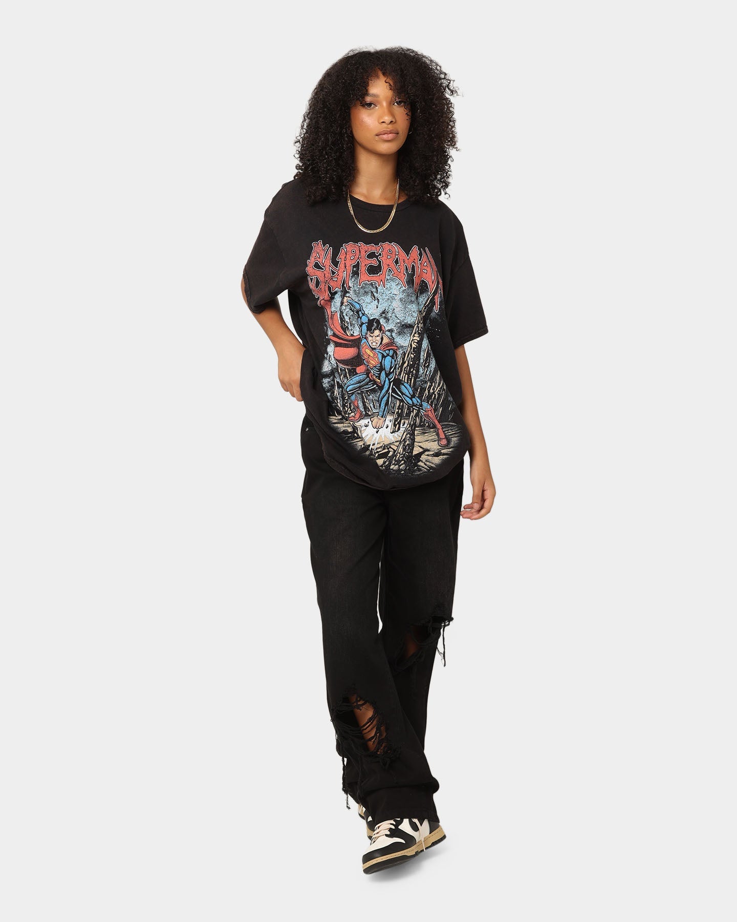 Goat Crew X DC Superman Metal Vintage T-Shirt Black Wash Style001