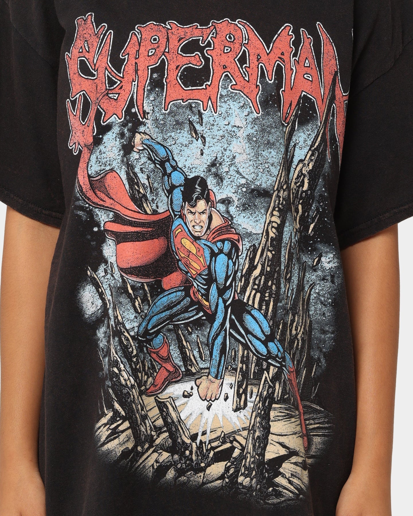 Goat Crew X DC Superman Metal Vintage T-Shirt Black Wash Style001