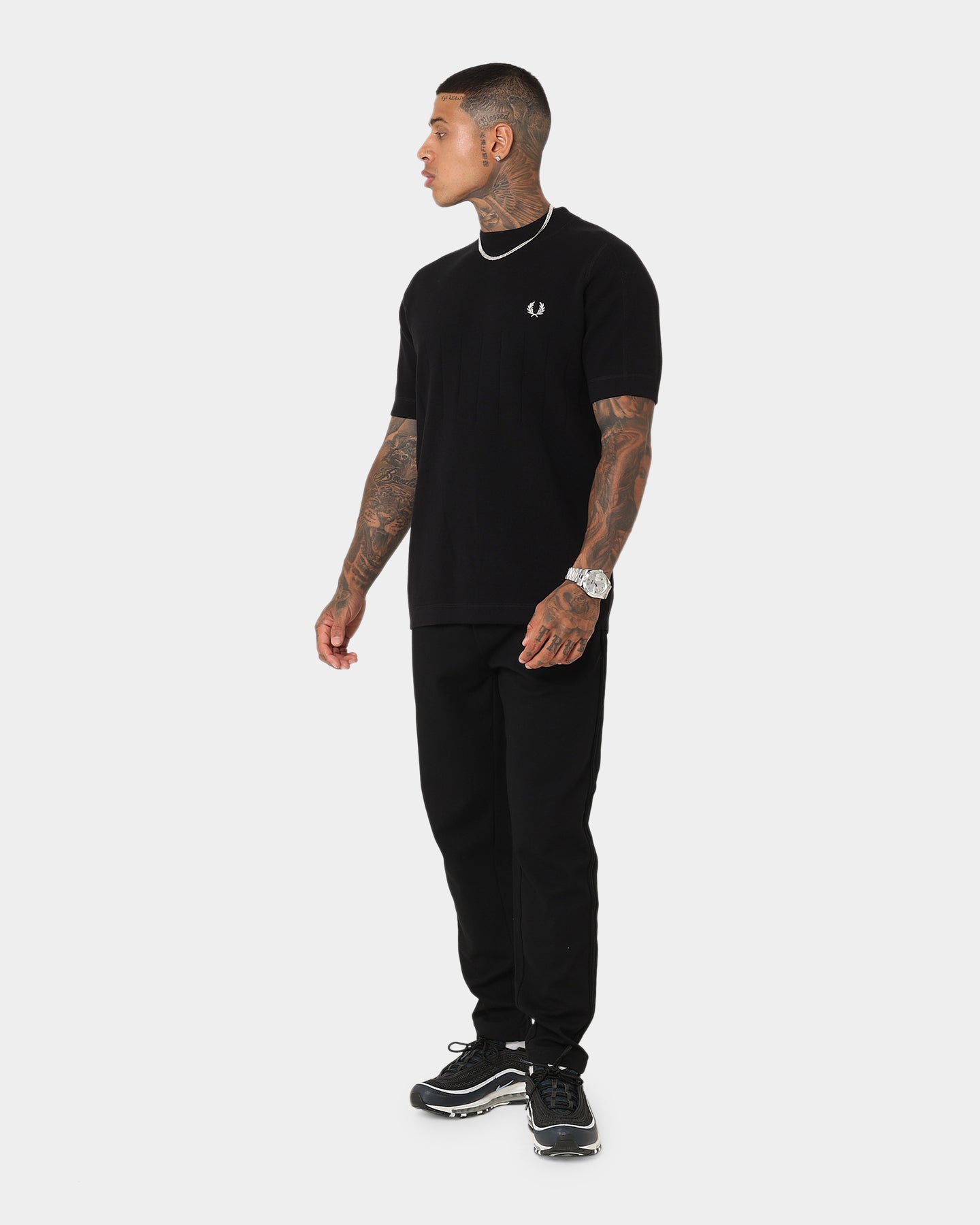 Fred Perry Chest Striped Knitted T-Shirt Black