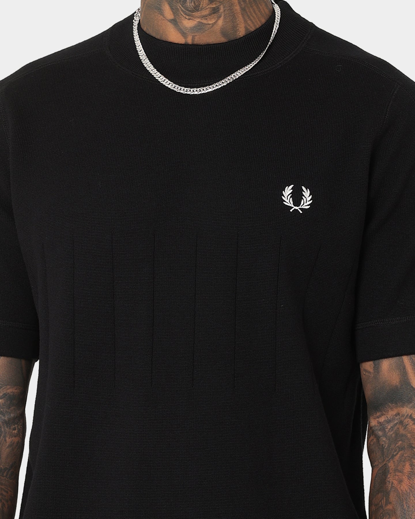 Fred Perry Chest Striped Knitted T-Shirt Black