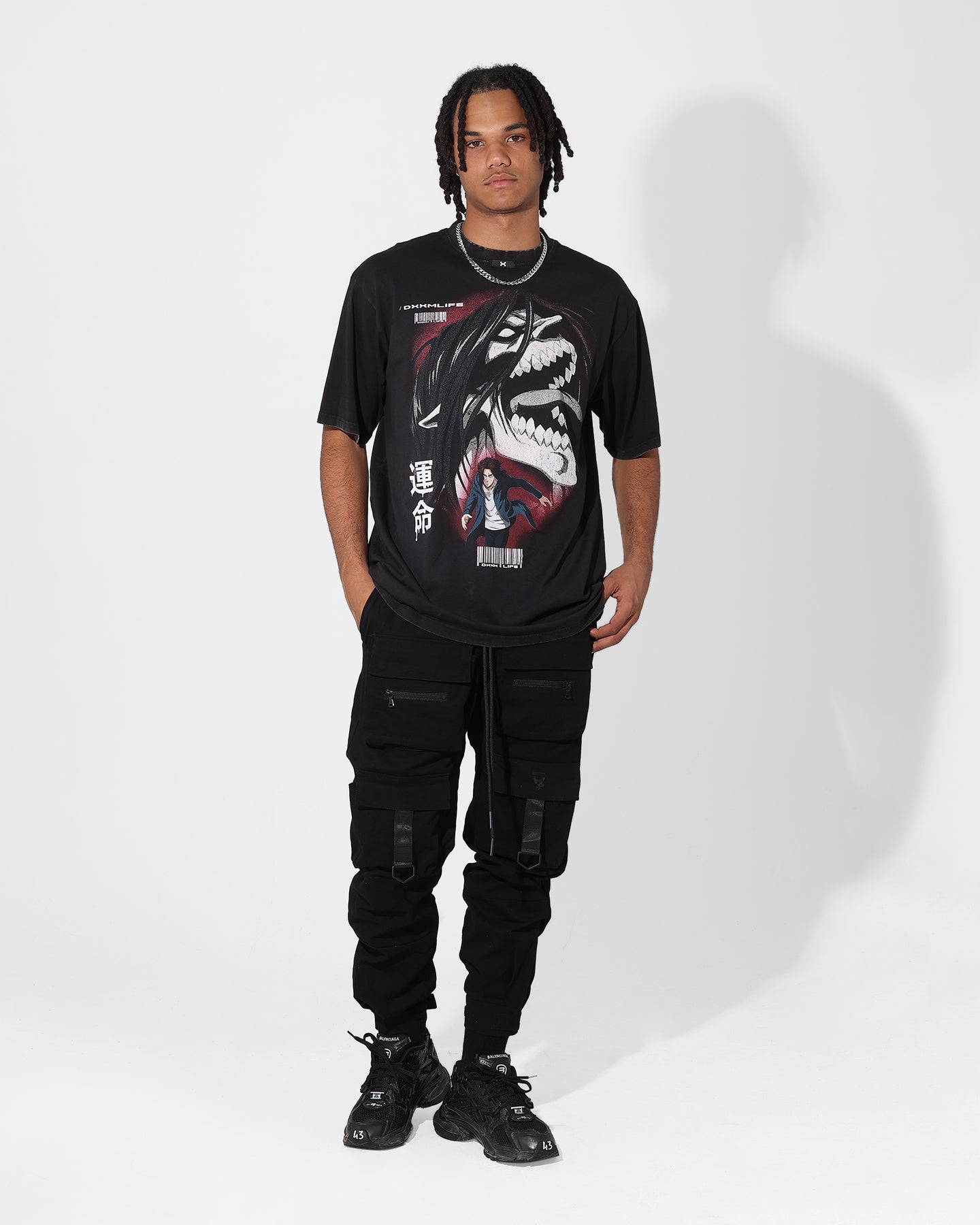 DXXMLIFE X Attack On Titan Eren Baggy Vintage T-Shirt Vintage Black
