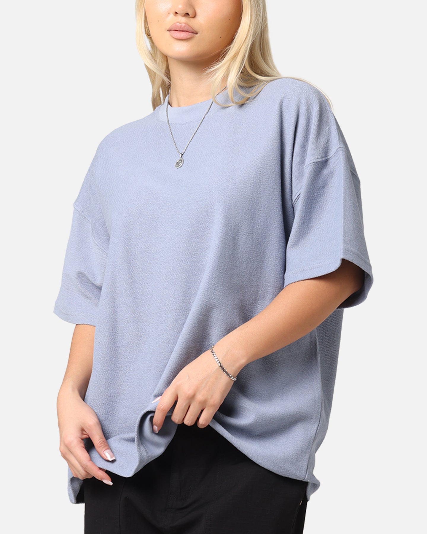 Carre Terry Oversized T-Shirt Blue Style001