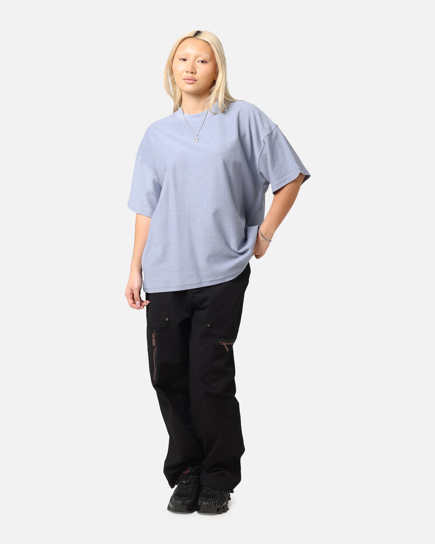 Carre Terry Oversized T-Shirt Blue Style001