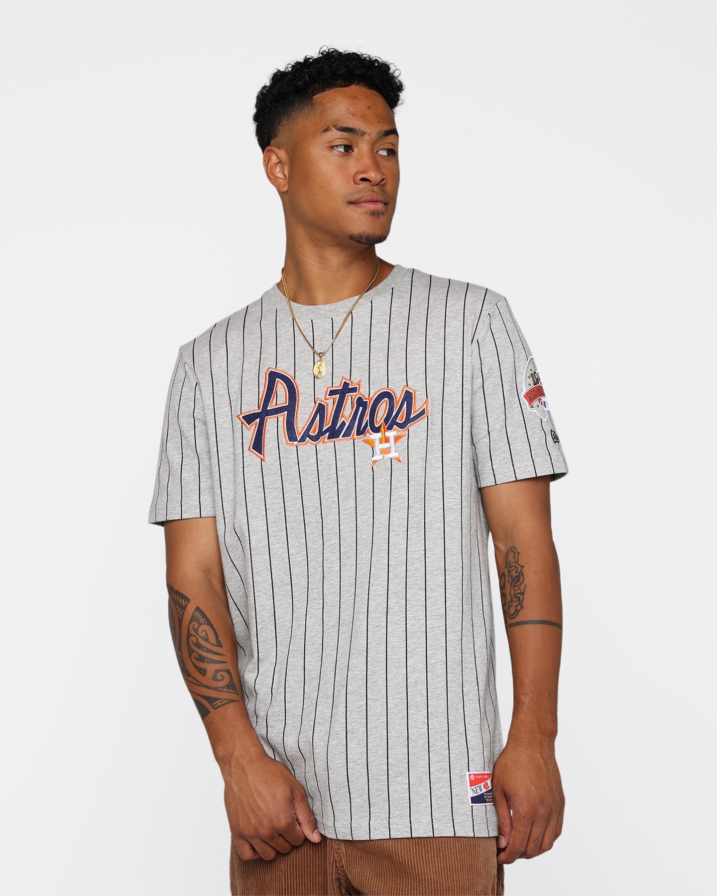 New Era Houston Astros Pinstripe T-Shirt Grey