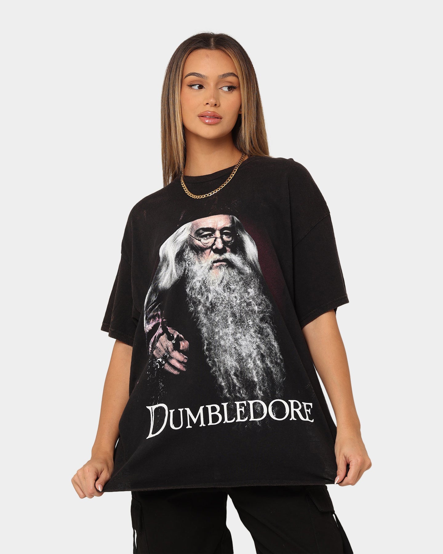 American Thrift X Harry Potter Dumbledore Vintage T-Shirt Black Wash Style001
