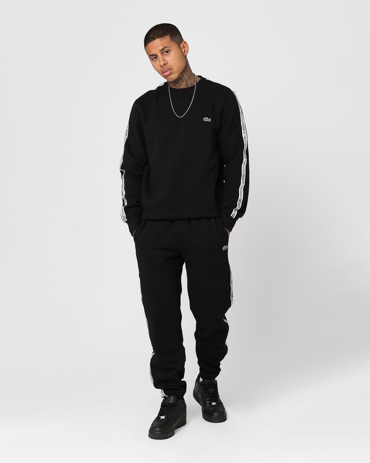Lacoste Logo Tape Fleece Crewneck Sweatshirt Black