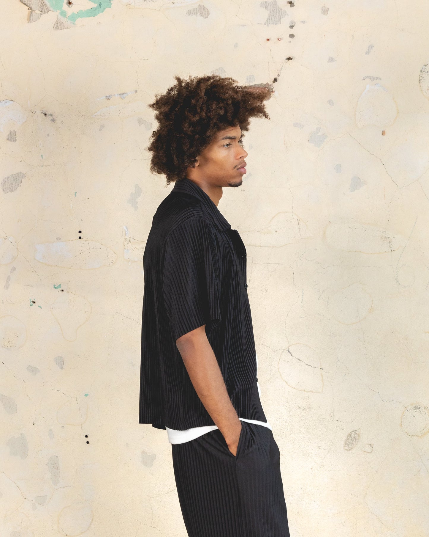 404 Harbour Plisse Button Up Shirt Black